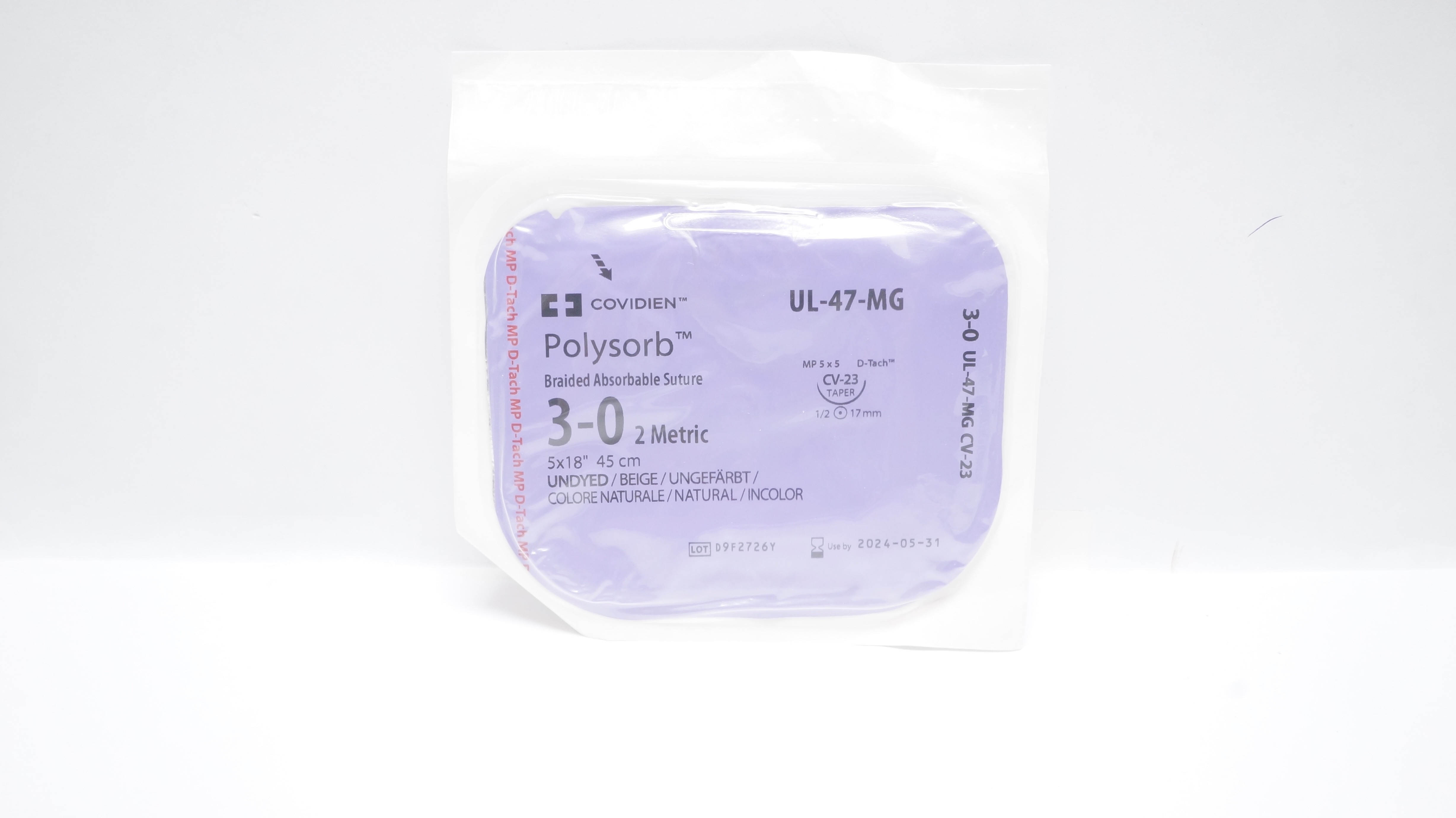 Covidien UL-47-MG 3-0 Polysorb Braided Stre CV-23 Taper 1/2c 17mm 5x18inch (x)