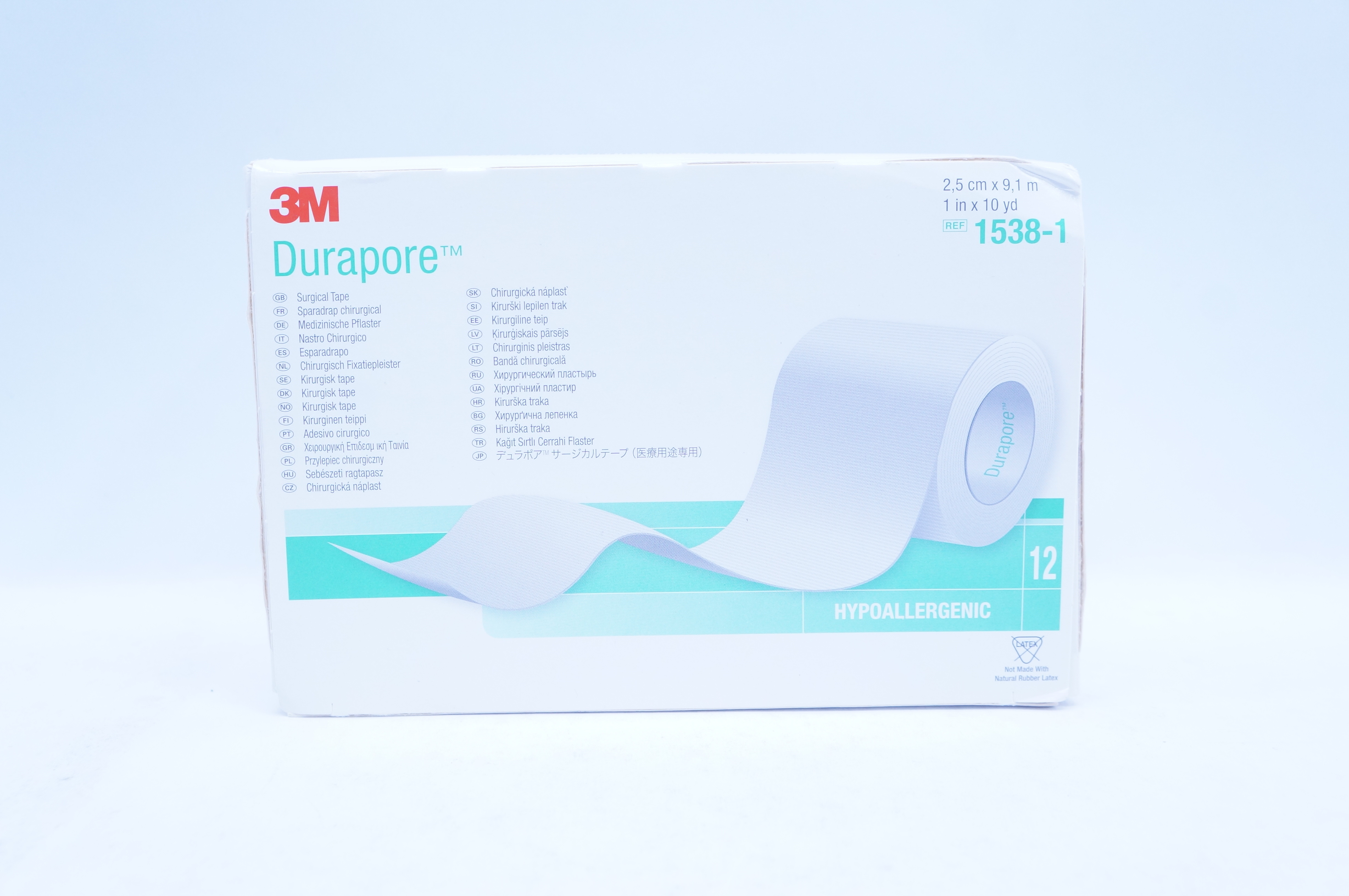 3M 1538-1 Durapore Surgical Tape 1inch x 10yd. - Box of 12