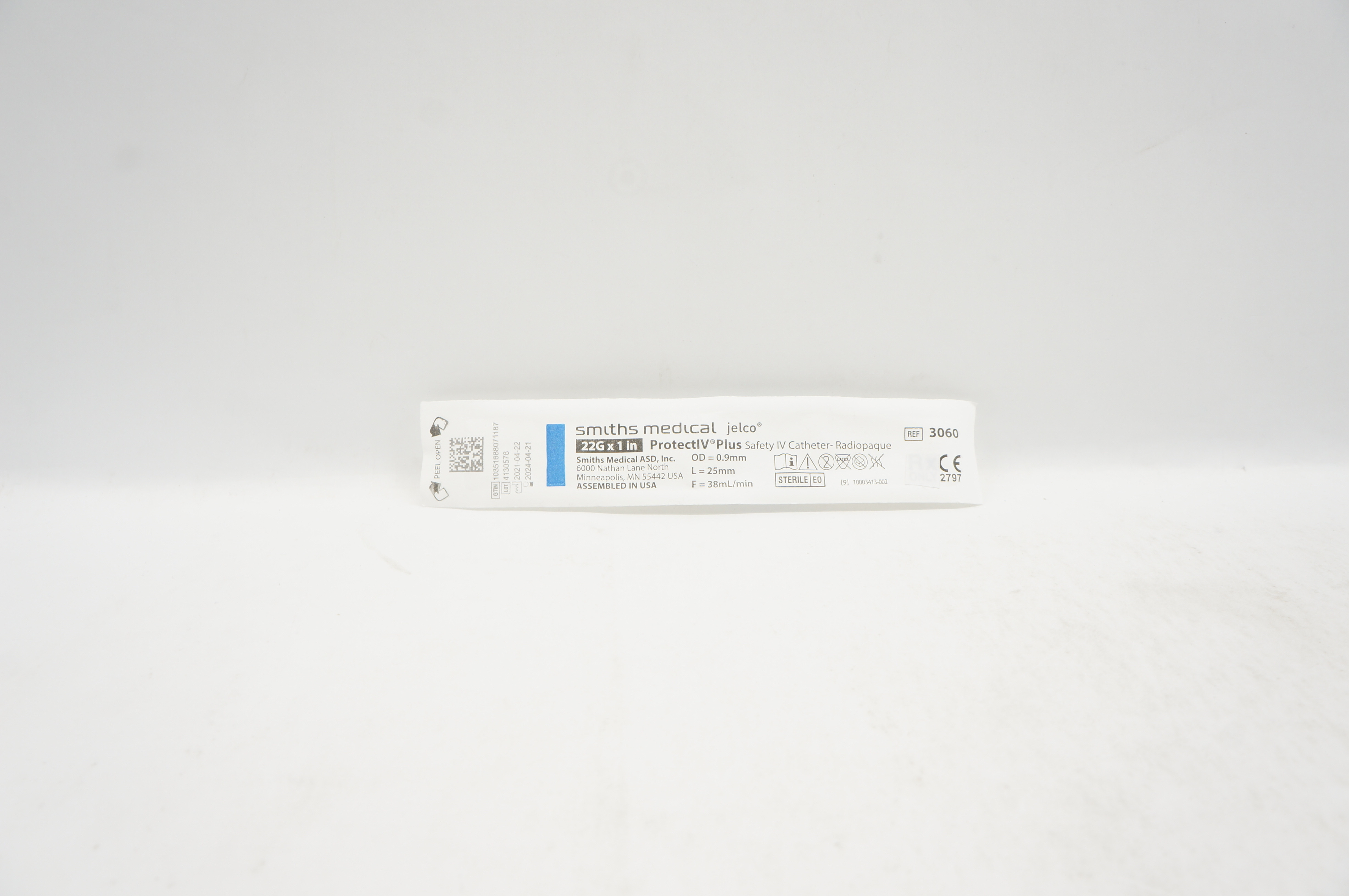Smiths Medical 3060 Jelco ProtectIV Plus Safety Cath. 22G x 1inch, 38ml/min