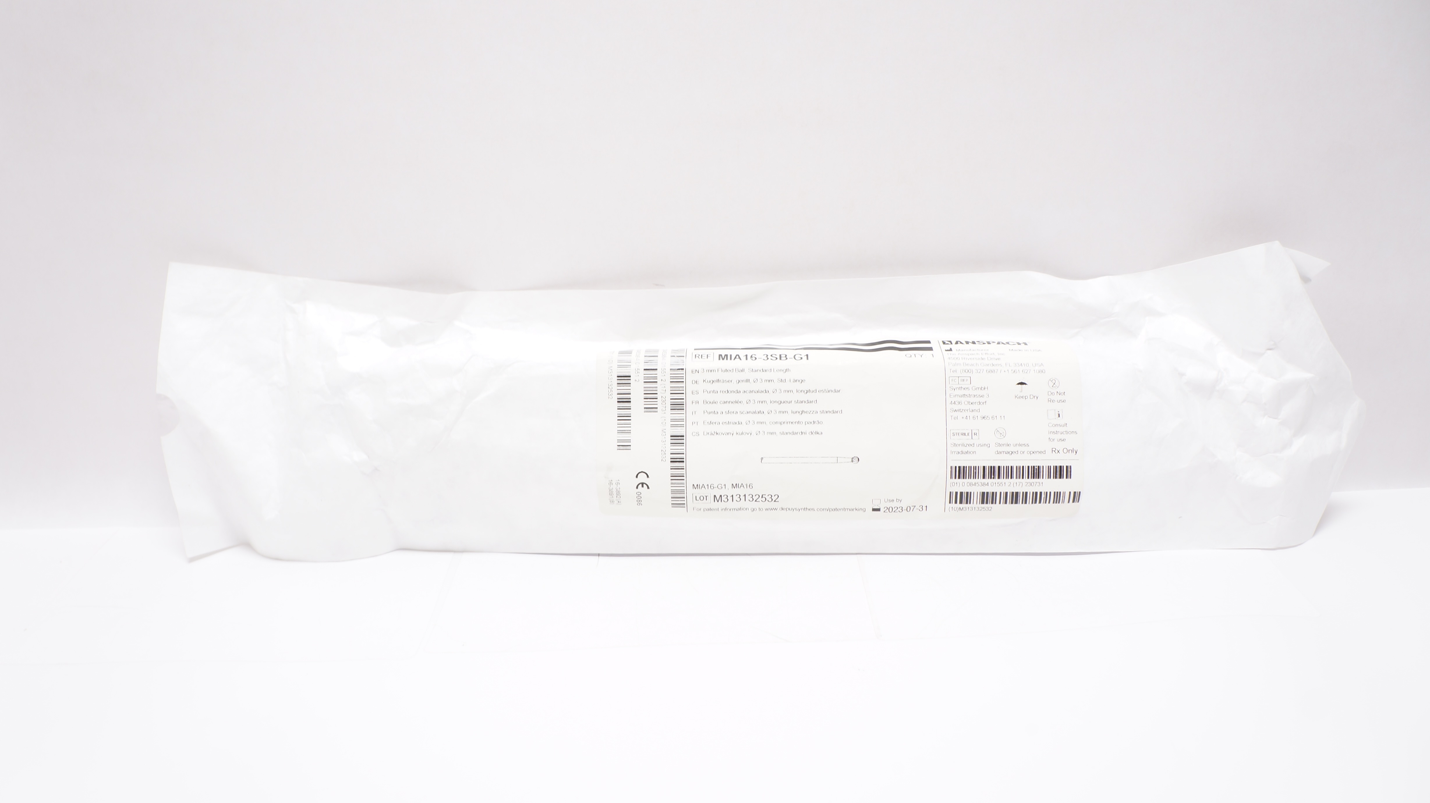 Anspach MIA163SBG1 3mm Fluted Ball, Standard Length (x)