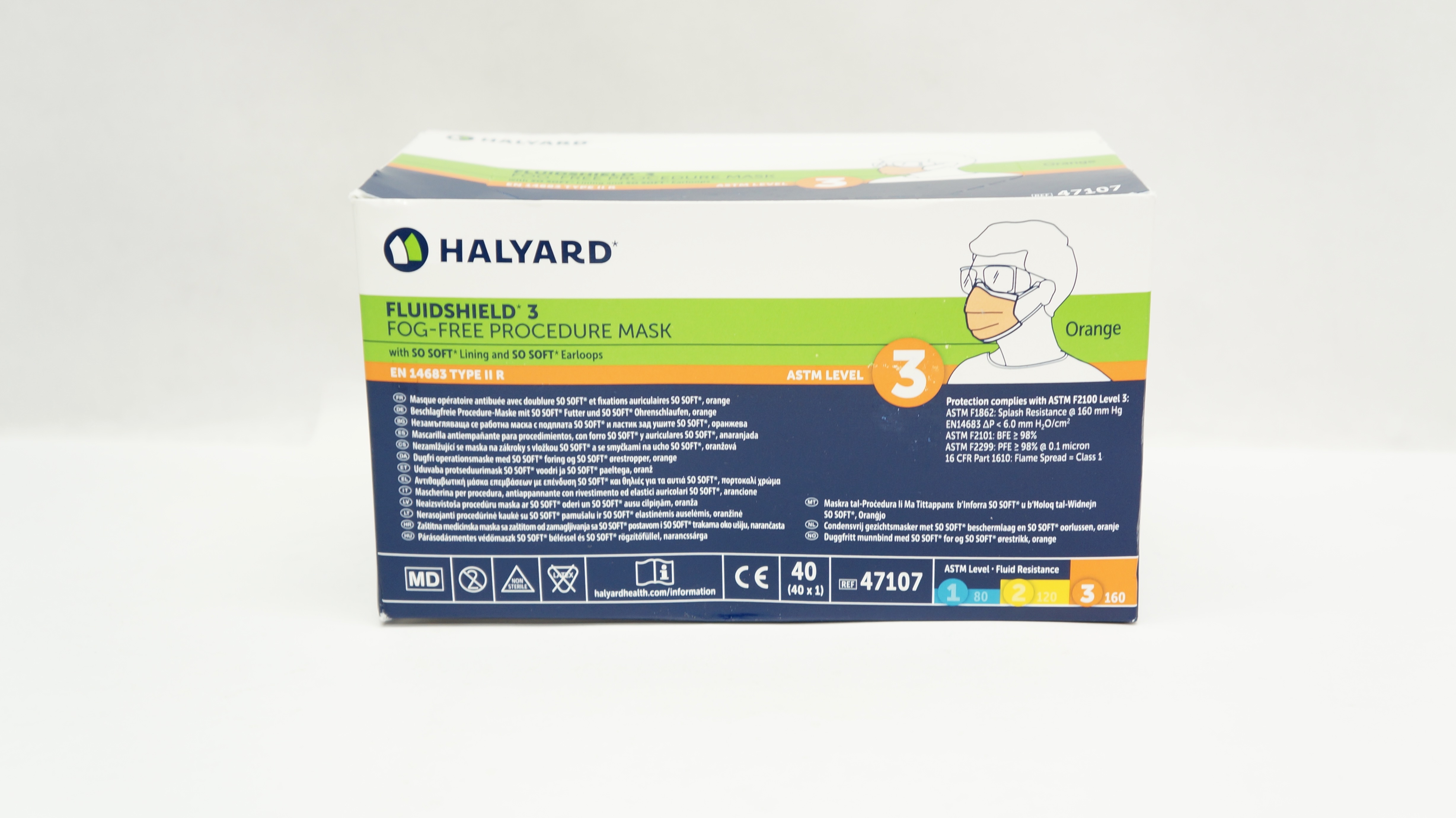 48207 Mask Halyard 47107 Fluidshield 3 Fog-Free Procedure Mask ASTM Level 3 - Box ...