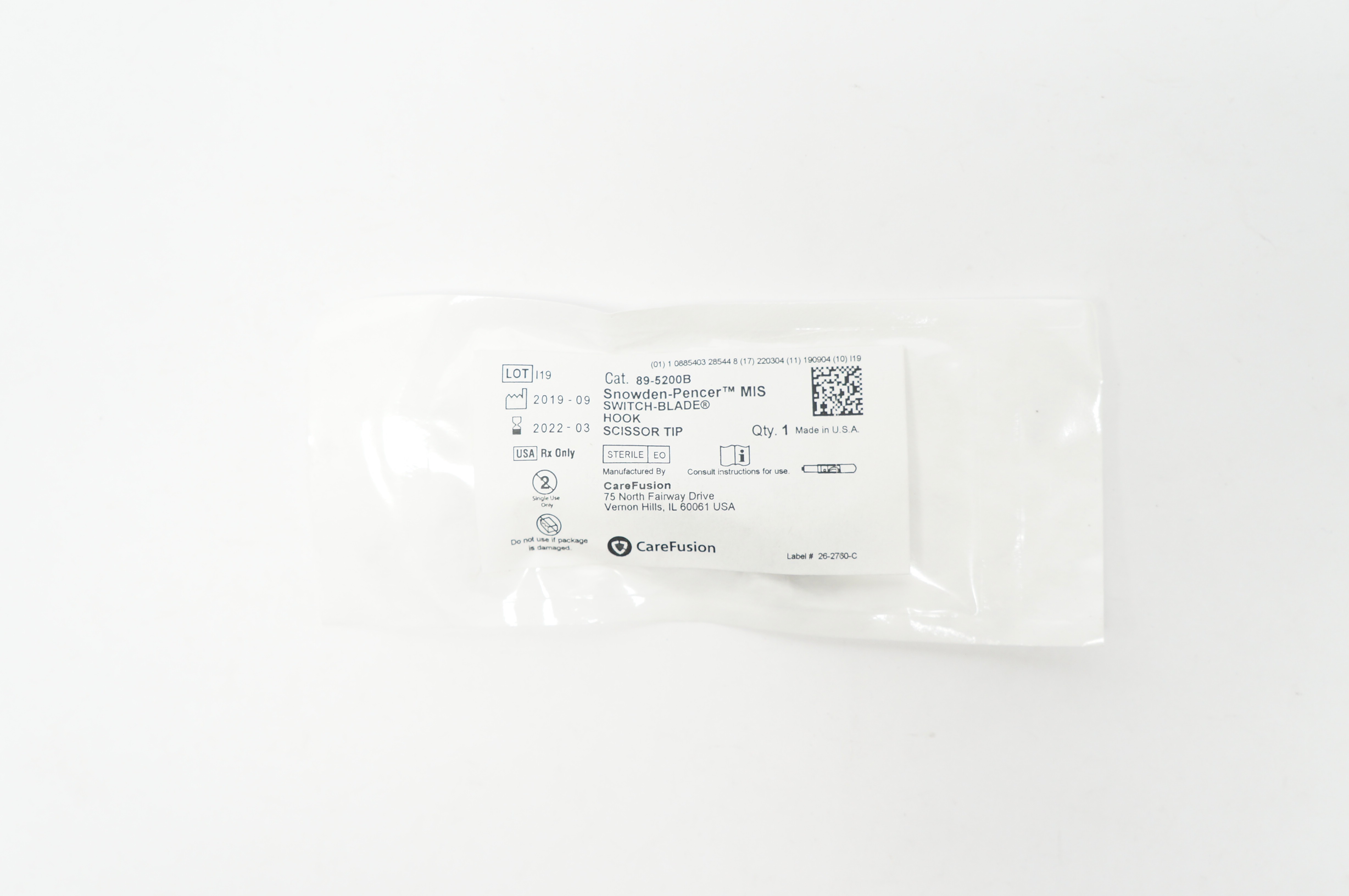 CareFusion 89-5200B Snowden-Pencer MIS Switch - Balde Hook Scissor Tip (x)