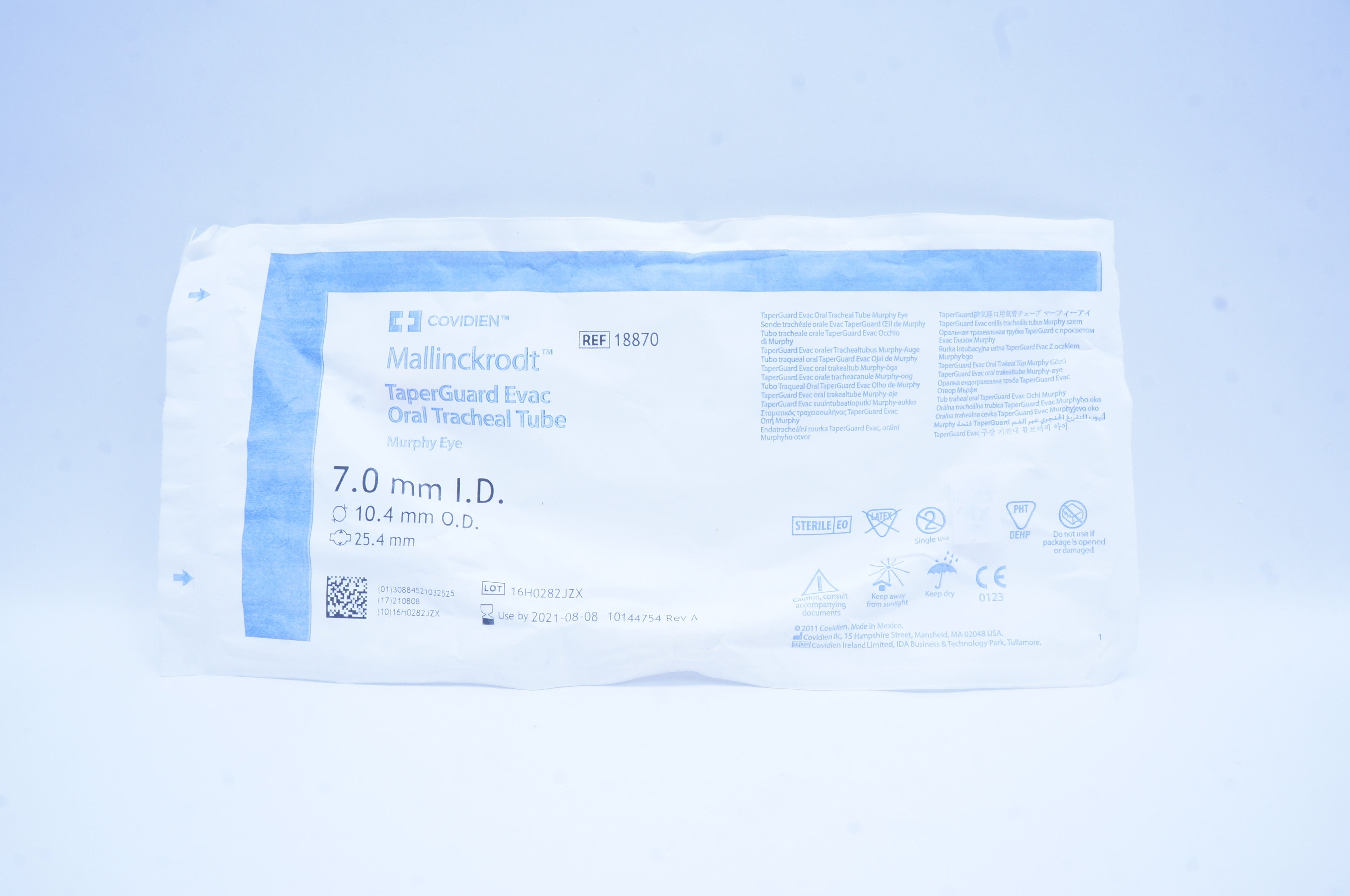 Covidien 18870 Mallinckrodt TaperGuard Oral Tracheal Tube 7 x 10.4 x 25