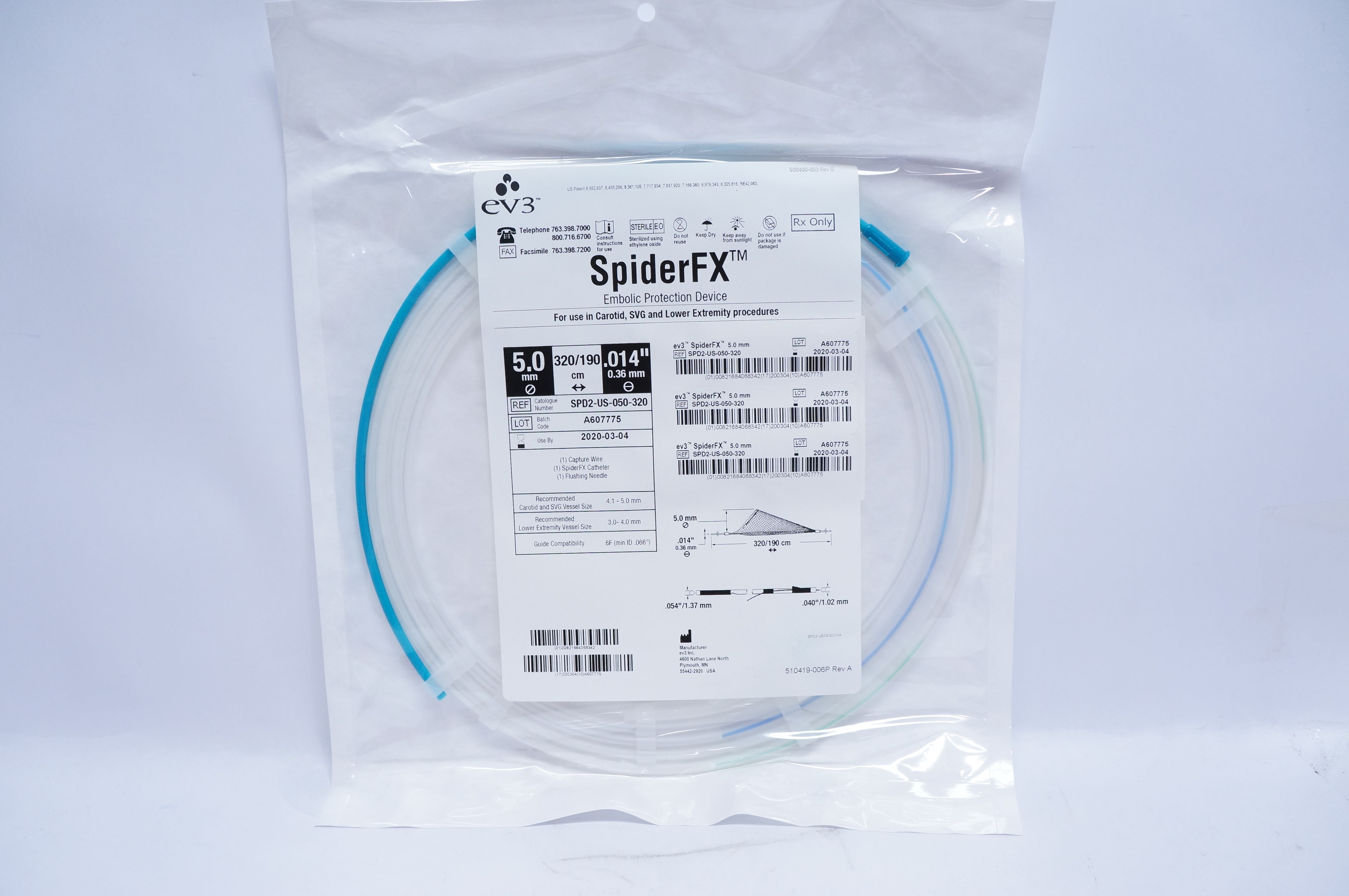EV3 SPD2-US-050-320 SpiderFX Embolic Protection Device 5.0mm x 0.014inch (x)