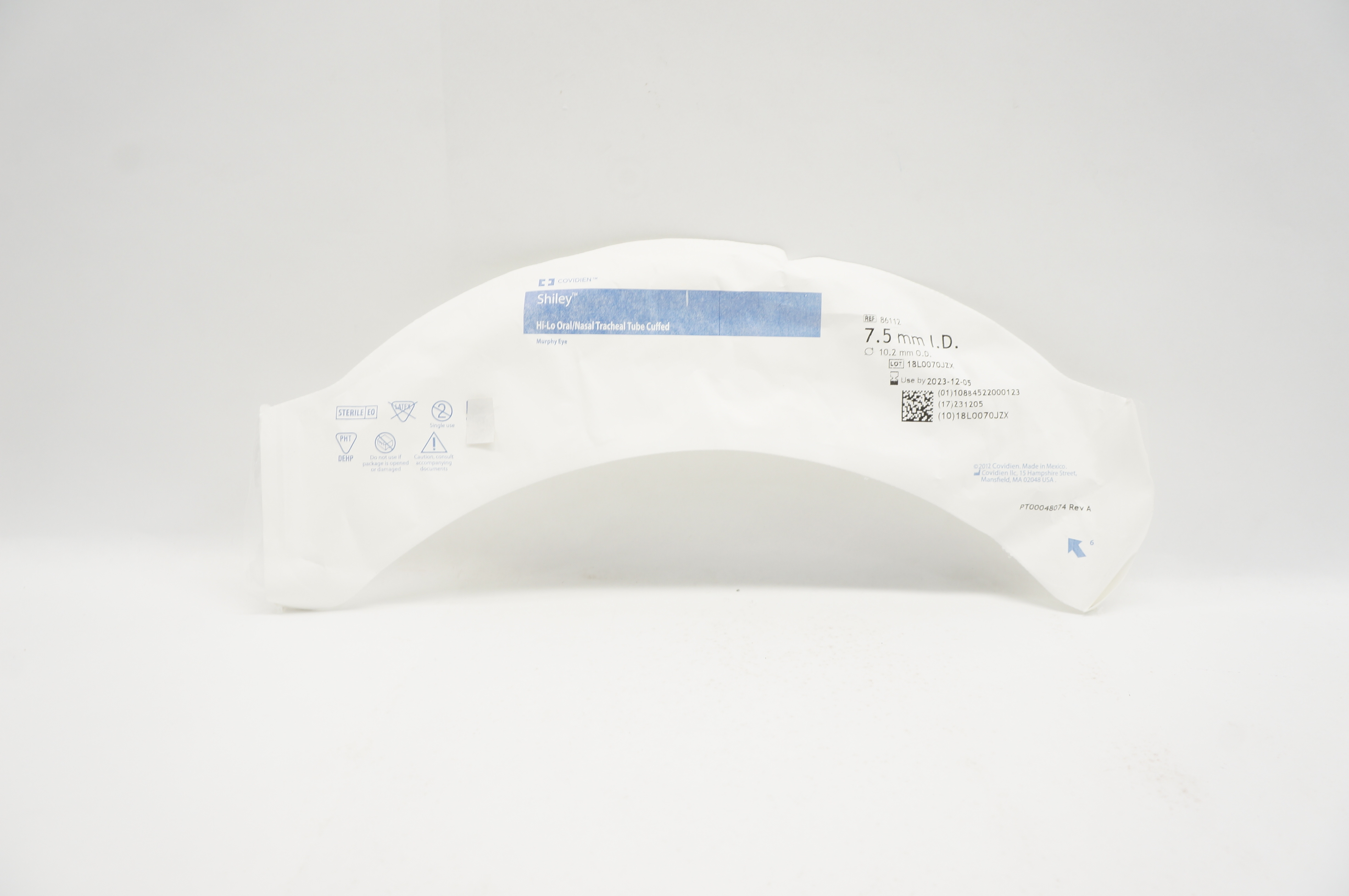 Covidien 86112 Mallinckrodt Hi-Lo Oral/Nasal Tracheal Tube 7.5 ID x 10.2mm OD