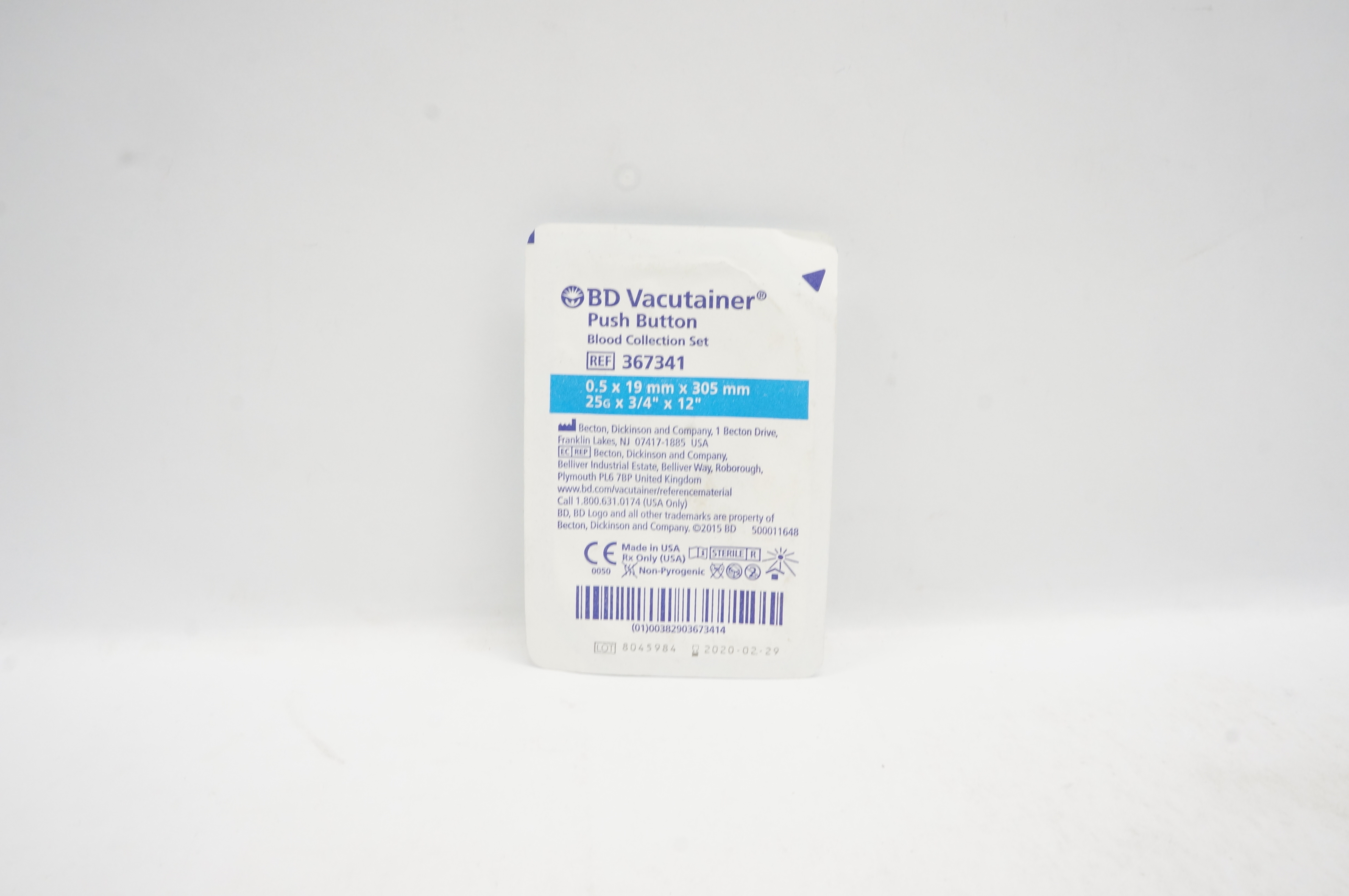 BD 367341 Vacutainer Push Button Blood Collection Set 25G x 3/4 x 12 inch (x)