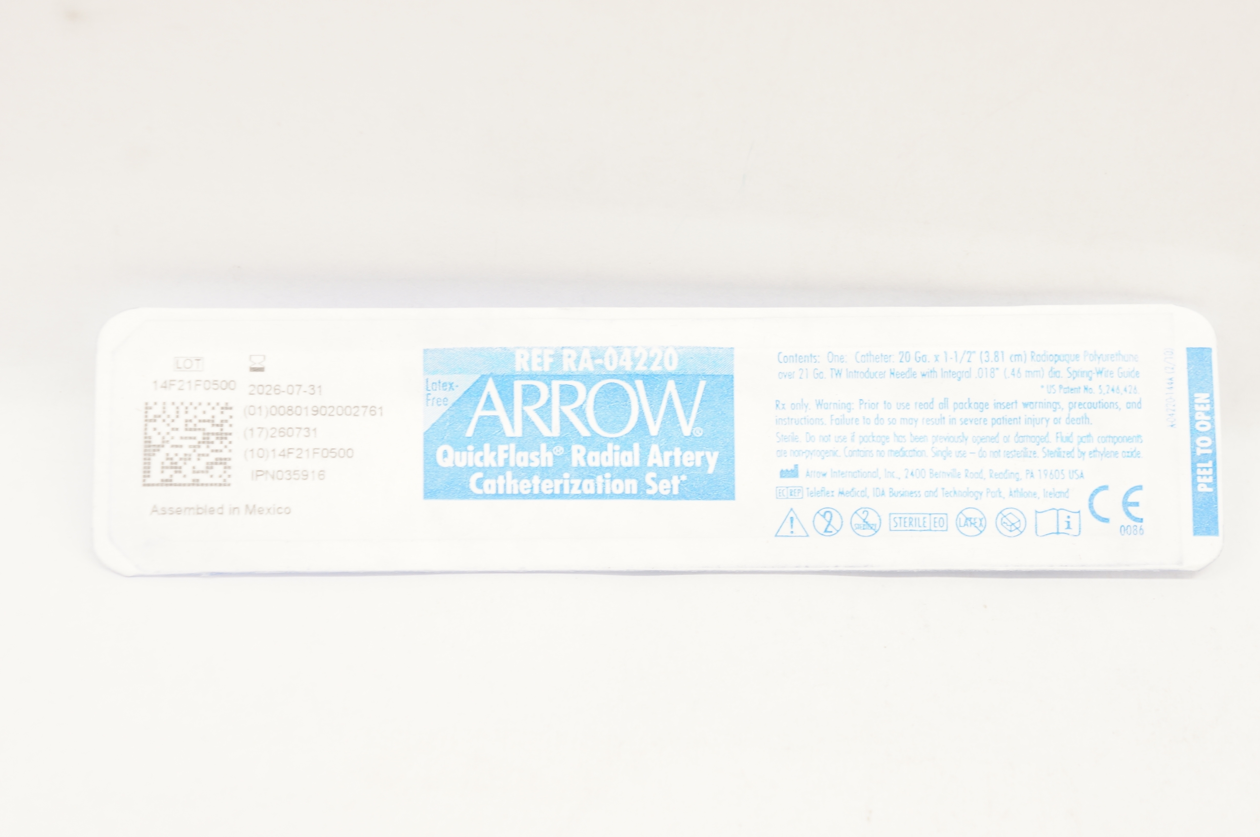 Arrow RA-04220 QuickFlash Radial Artery Catheterization Set