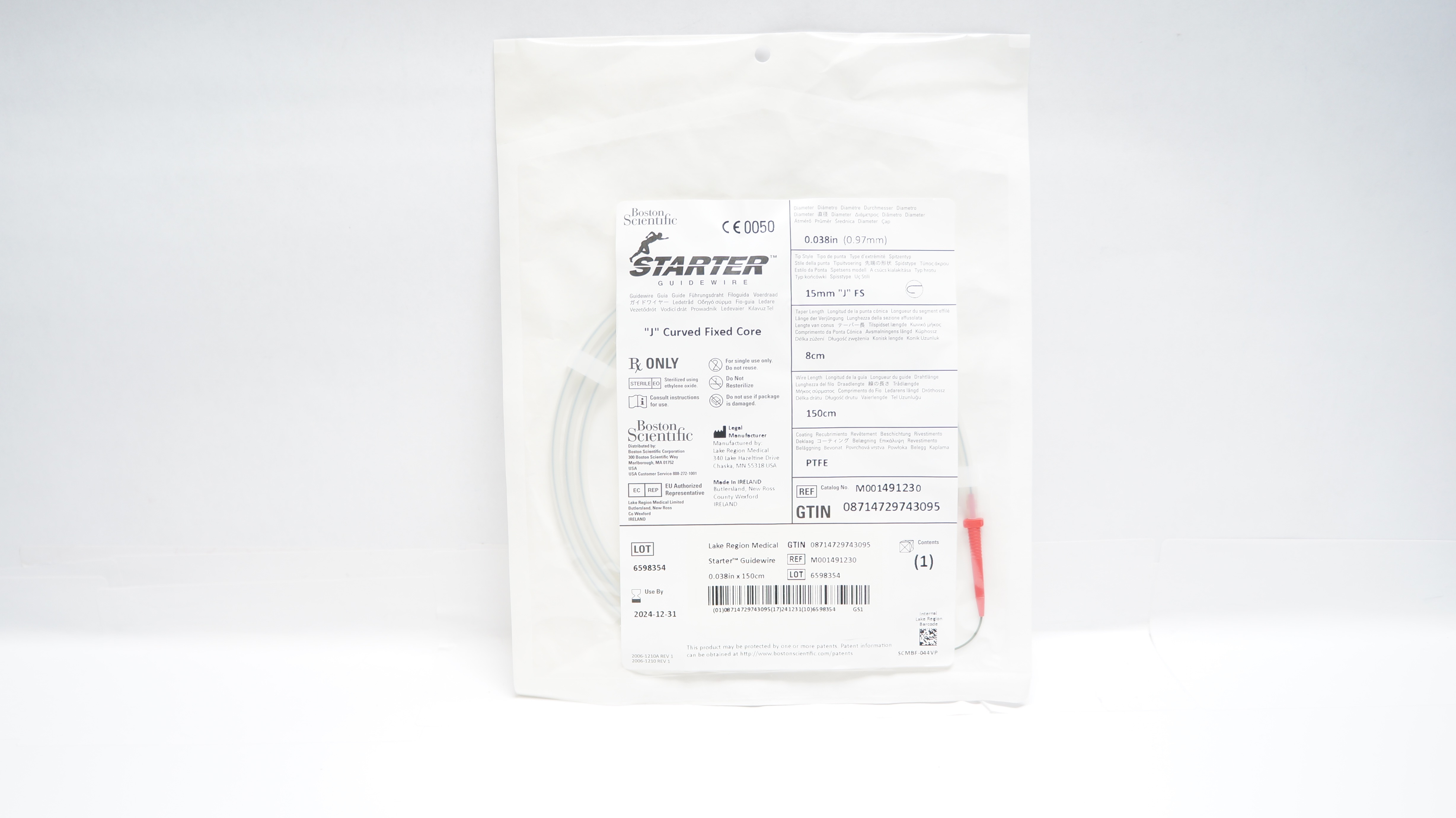 Boston Scientific M001491230 Starter Guidewire 0.038inch x 15mm x 8cm x 150cm