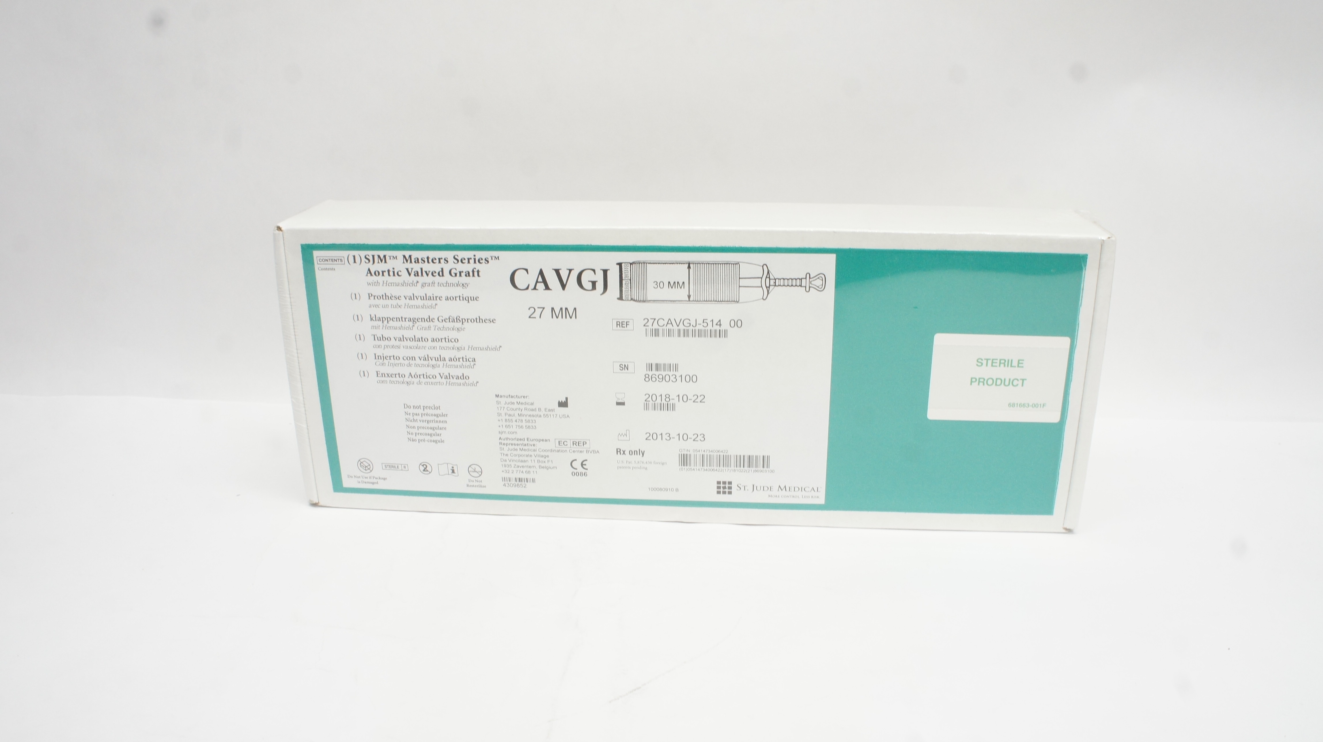 St. Jude Medical 27CAVGJ-514 Masters Series Aortic Valved Graft 27mm x 30mm (x)