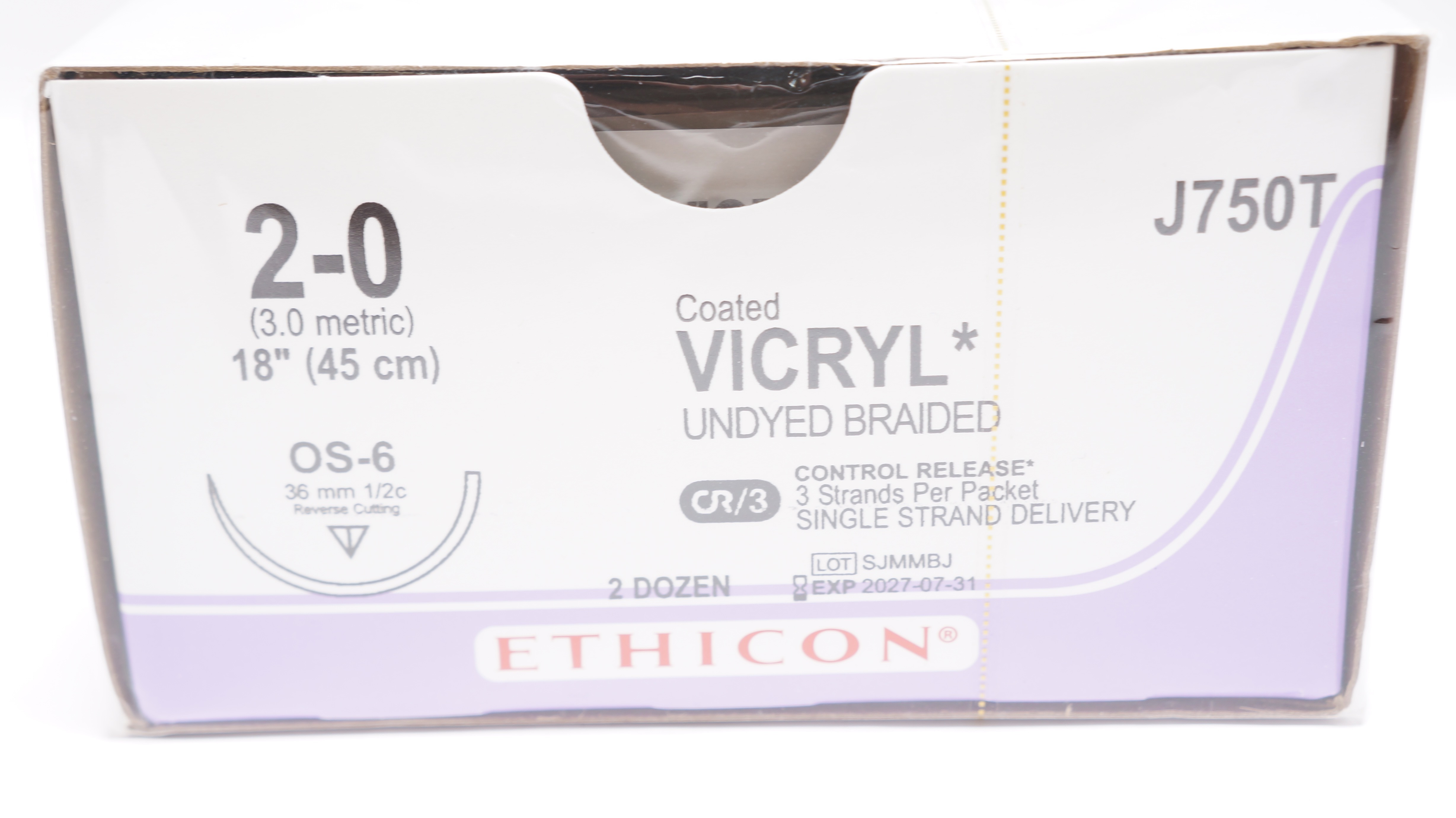 Ethicon J750T 2-0 Coated Vicryl Undyed Braided OS-6 36mm 1