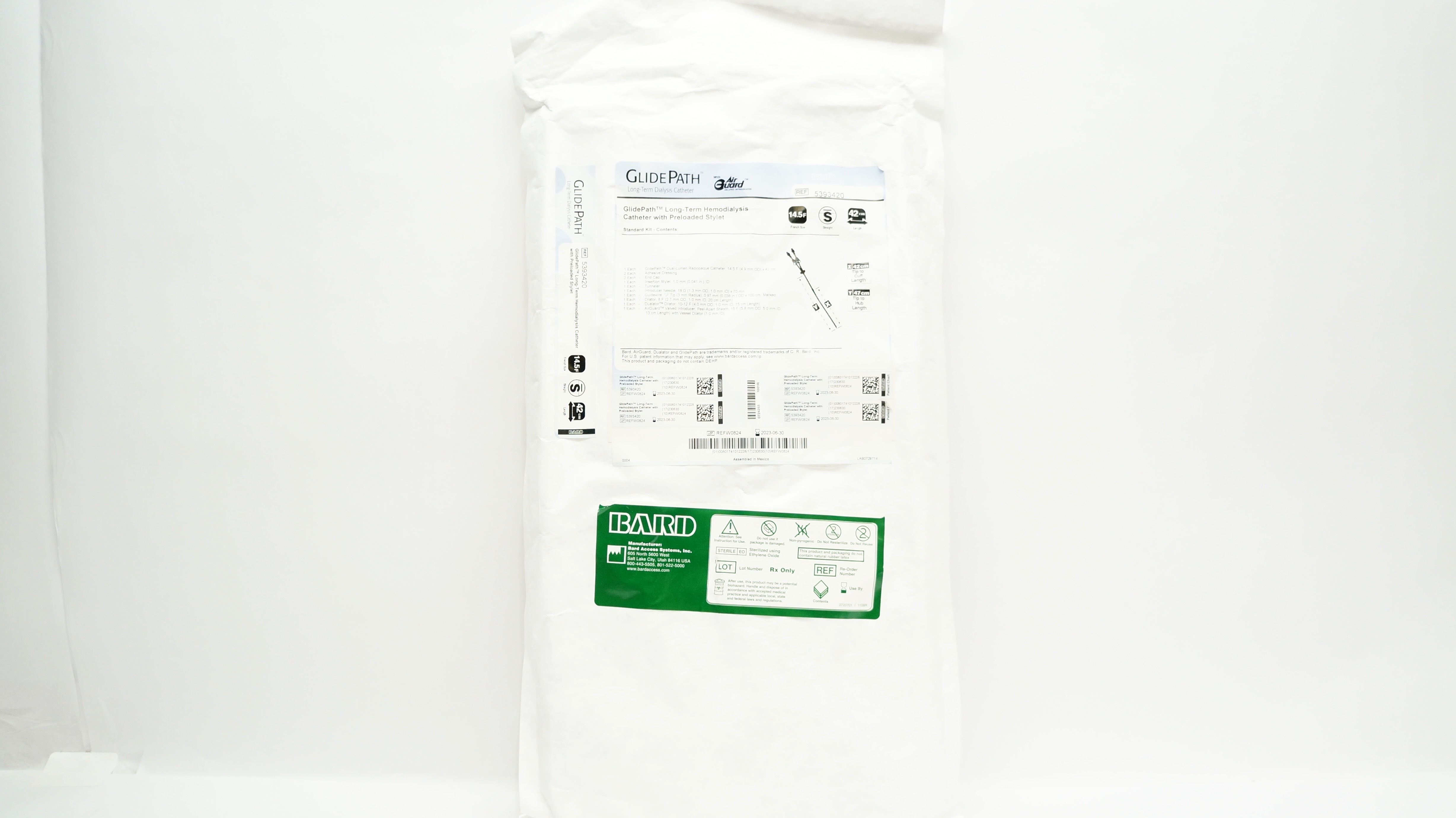 Bard 5393420 GlidePath Long-Term Hemodialysis Cath. w/Stylet 14.5F x 42cm(x)