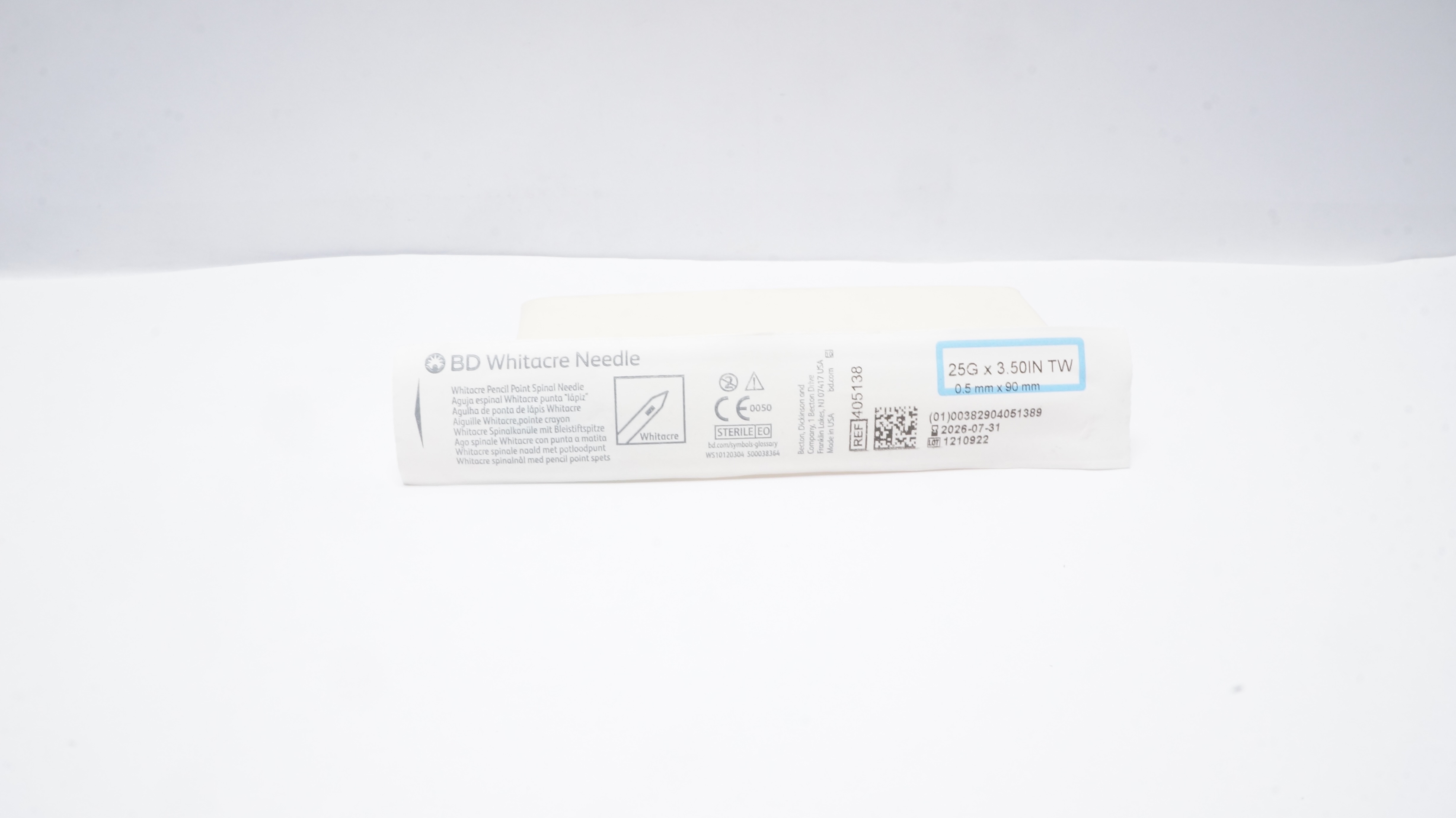 BD 405138 Whitacre Pencil Point Spinal Ndle 25Ga x 3.50inch