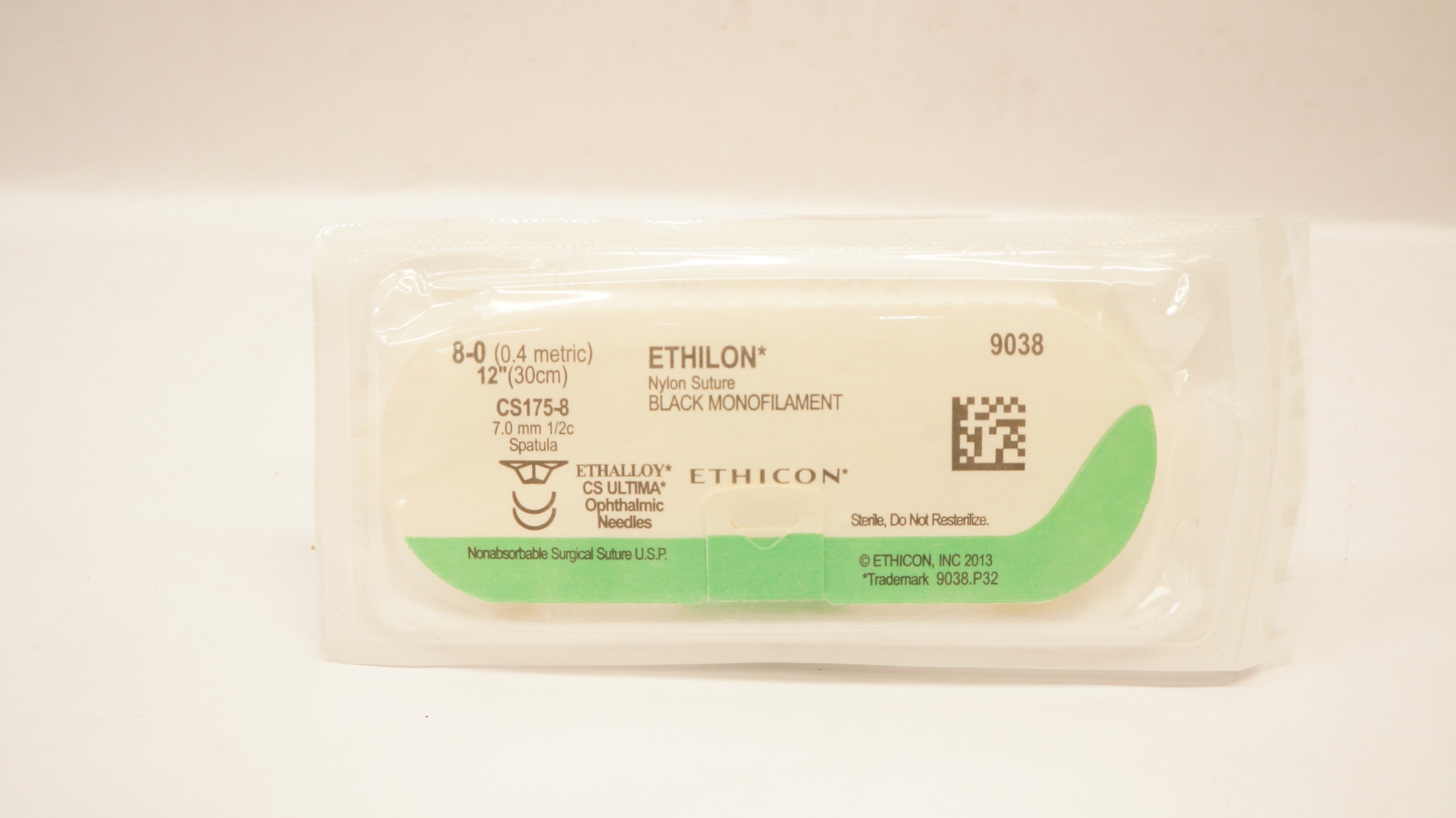 Ethicon 9038 Ethilon 8-0 Black Monofilament Stre. 12inch CS175-8 7.0mm Spatula
