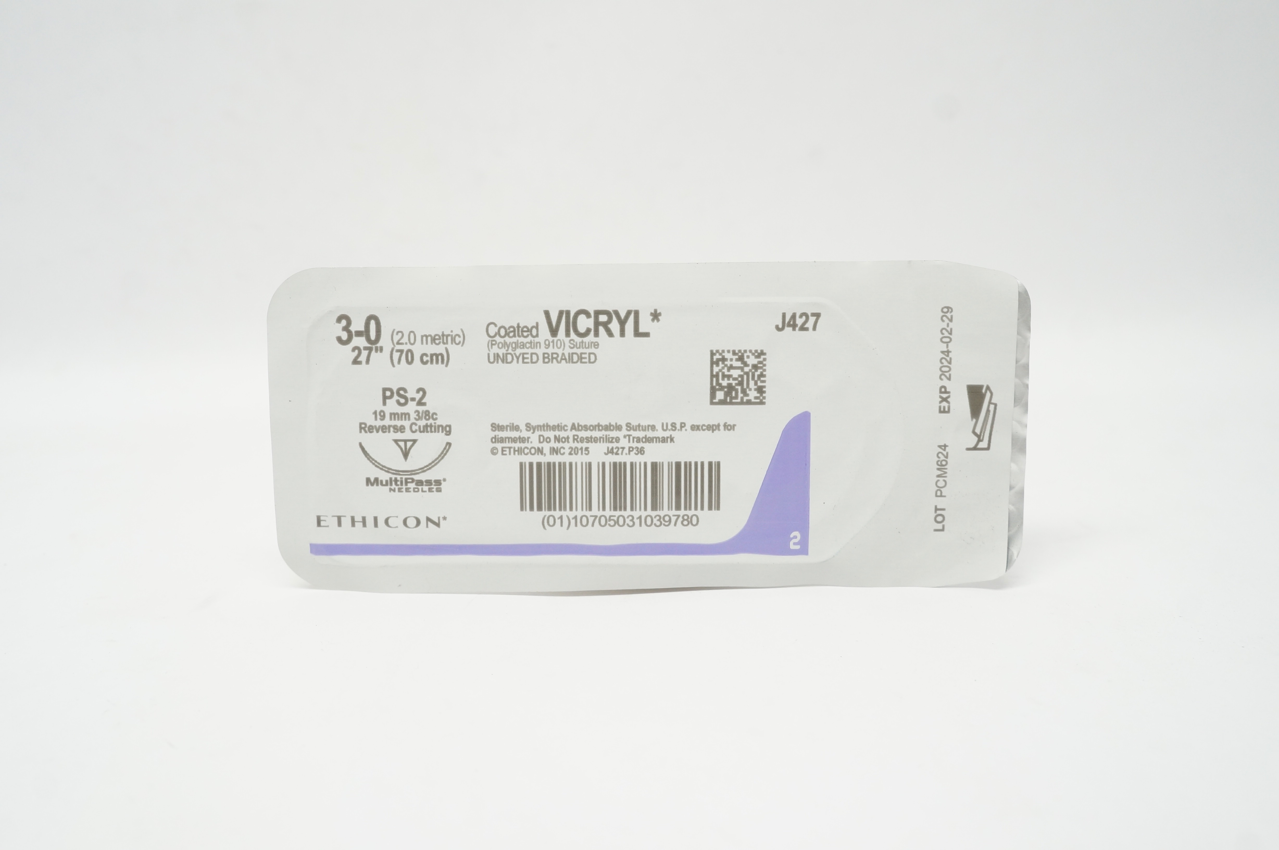 Ethicon J427 3-0 Coated VICRYL PS-2 19mm 3/8c Reverse Cutting 27inch