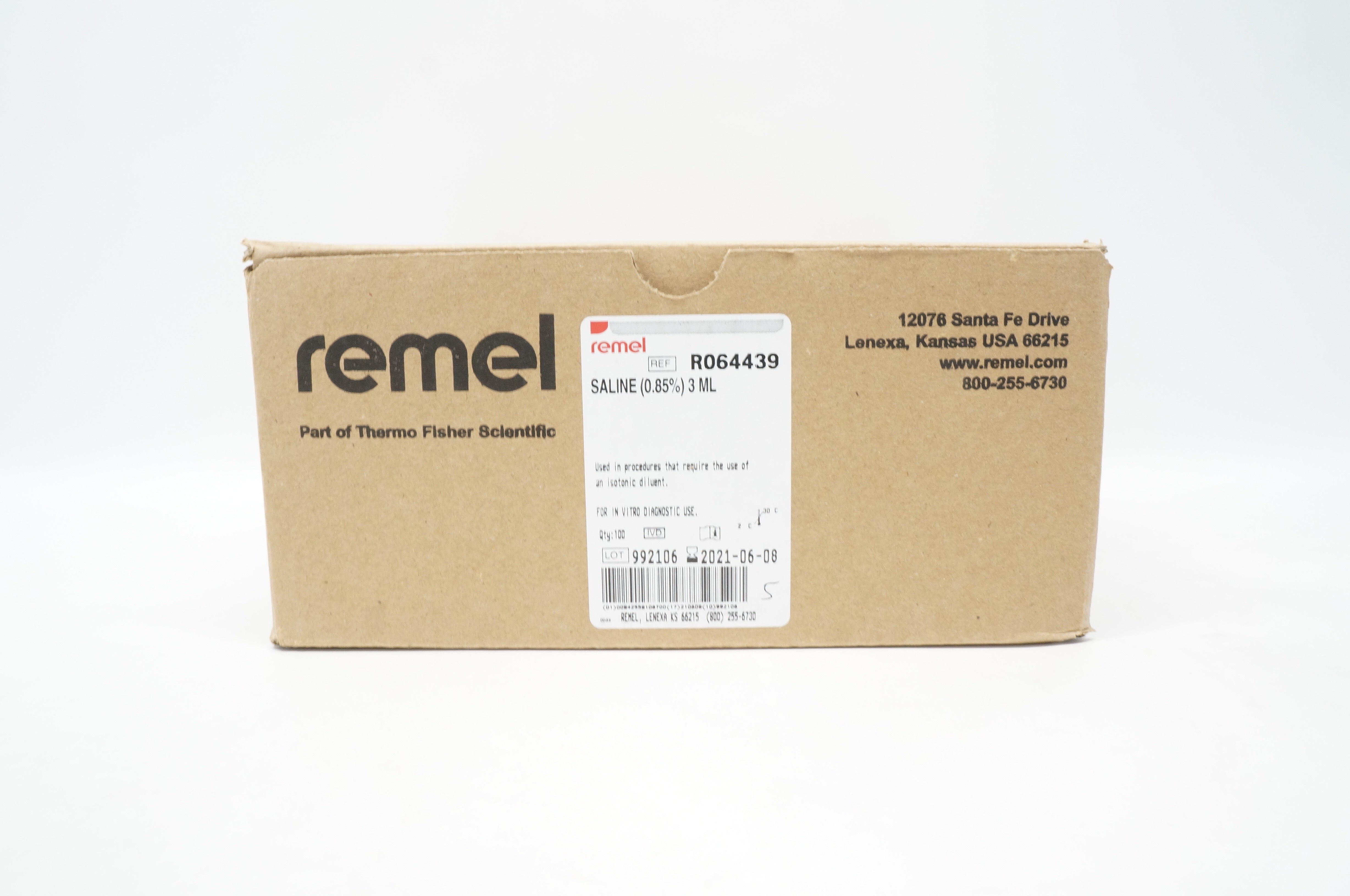 Remel R064439 Saline 3mL - Box of 100