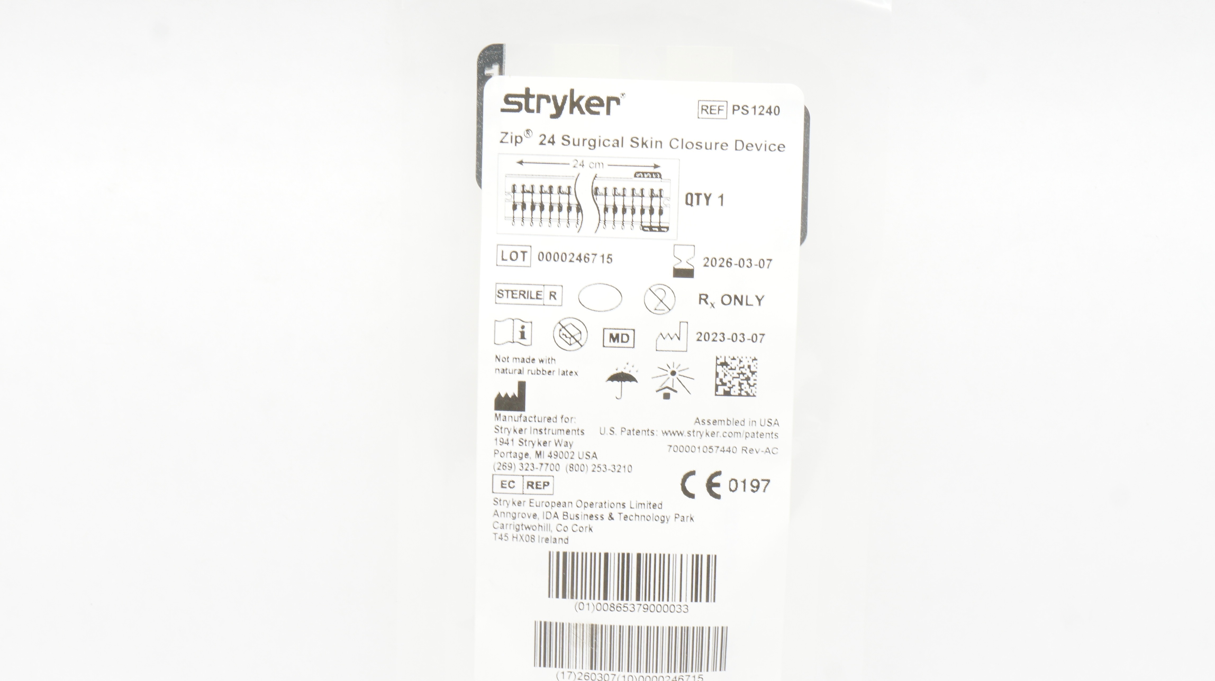 まなぴっぴ　新品未開封　MEDICAL PROOF THE LINE Stryker PS1240 Zip 24 Surgical Skin Closure Device 24cm