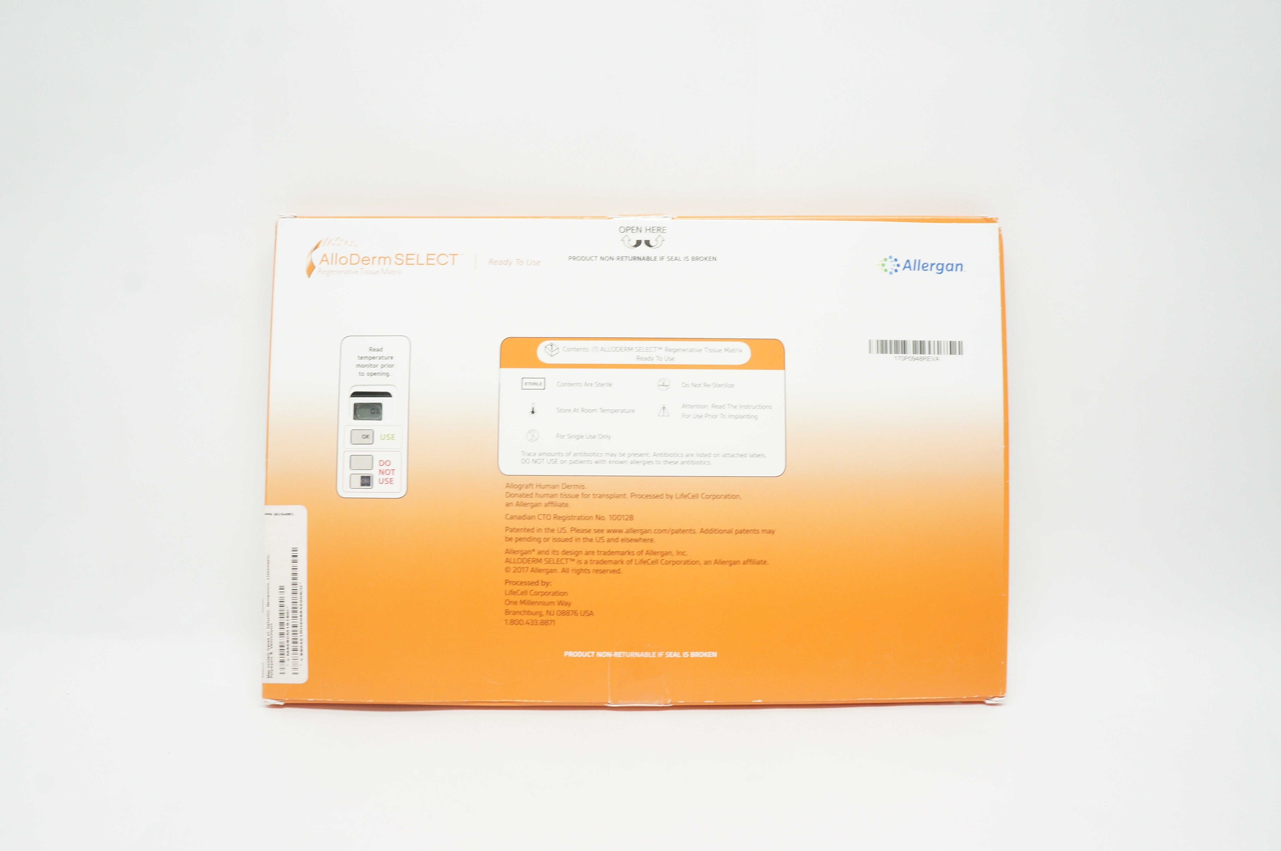 Allergan CM1519 AlloDerm Select Regenerative Tissue Matrix RTU, 2.4 ± 0