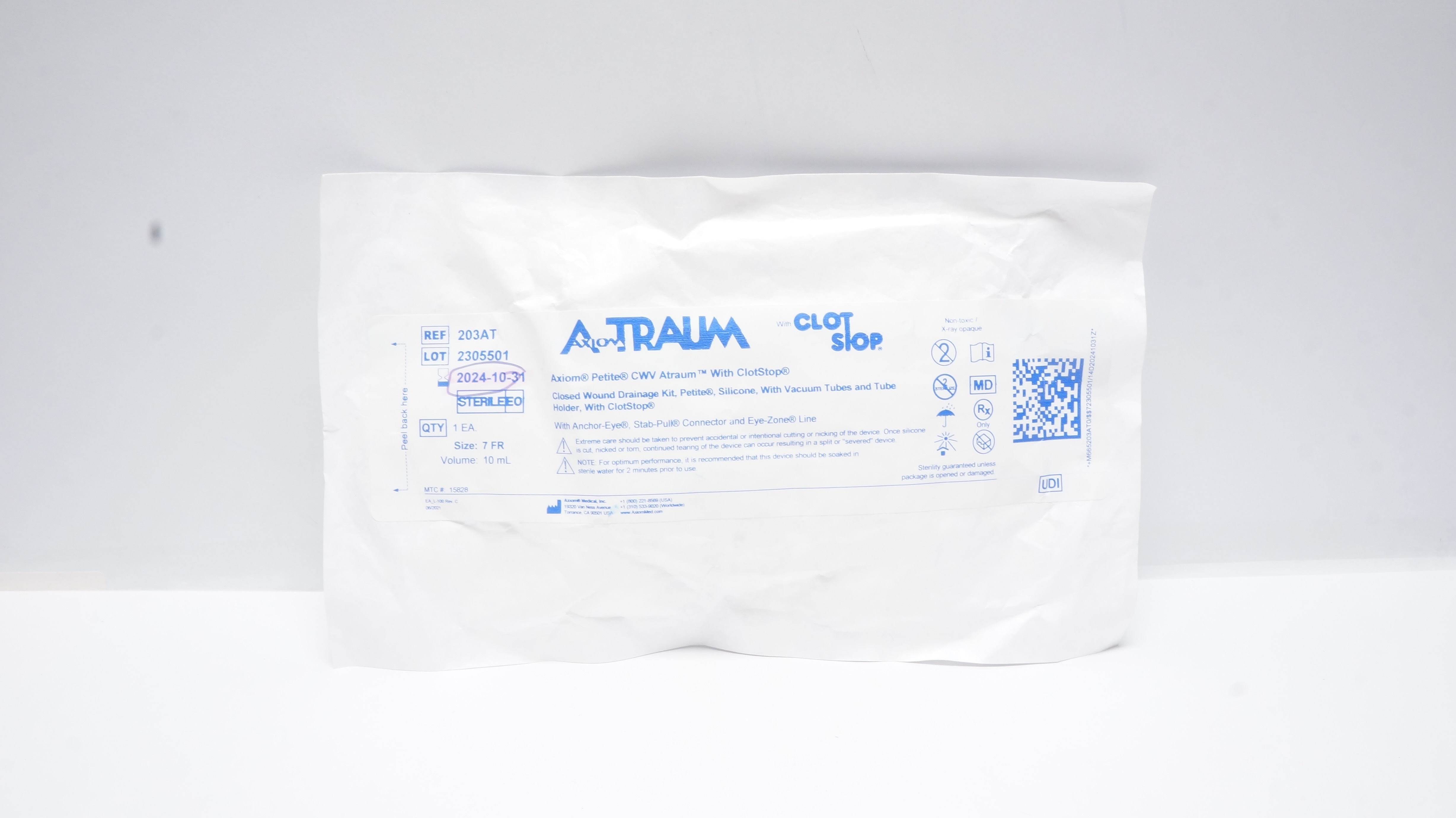 Axiom Medical 203AT Atraum Closed Wound Drainage Kit 7Fr x 10mL
