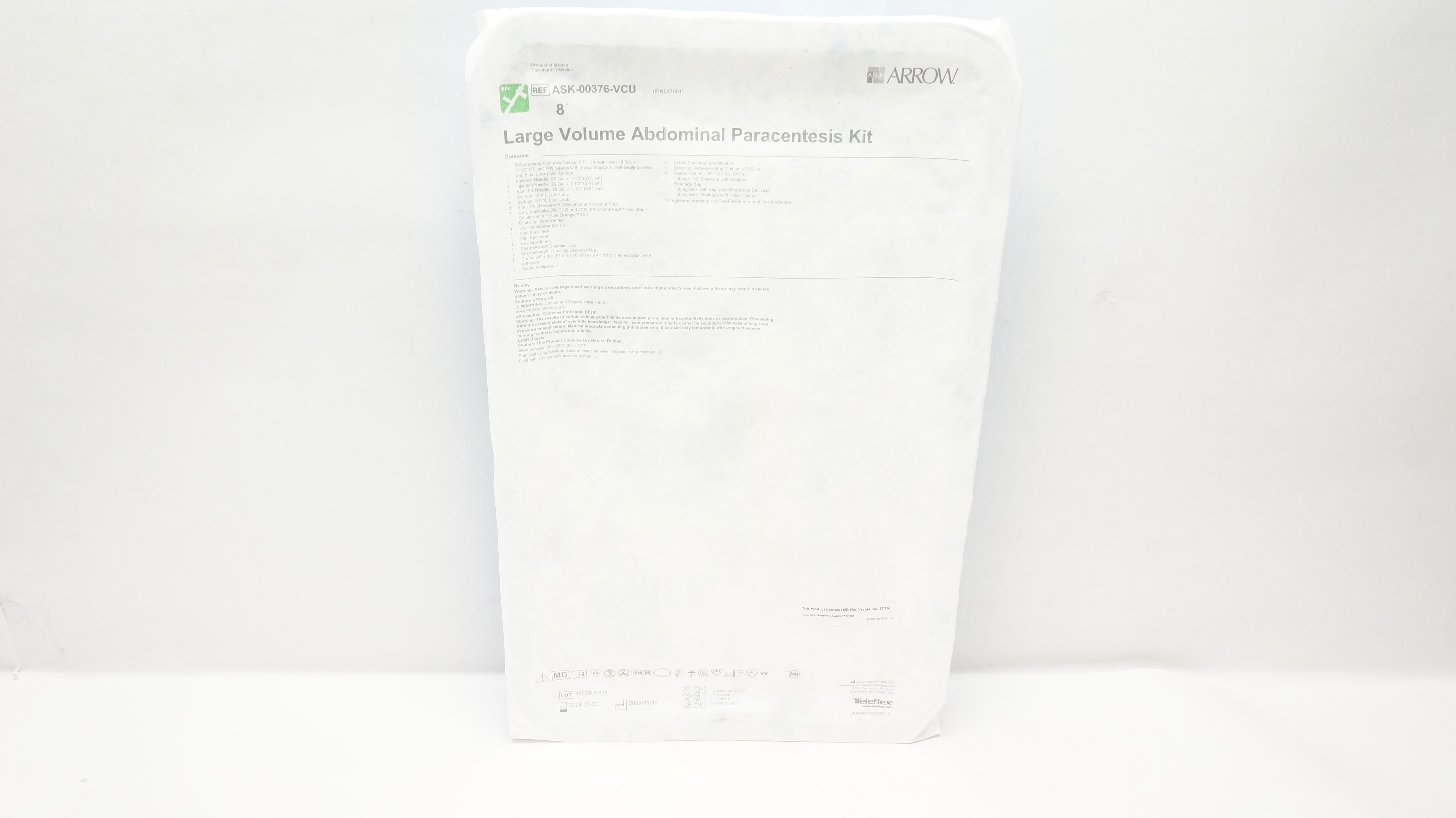 Arrow ASK-00376-VCU Large Volume Abdominal Pracentesis Kit 8Fr (x)