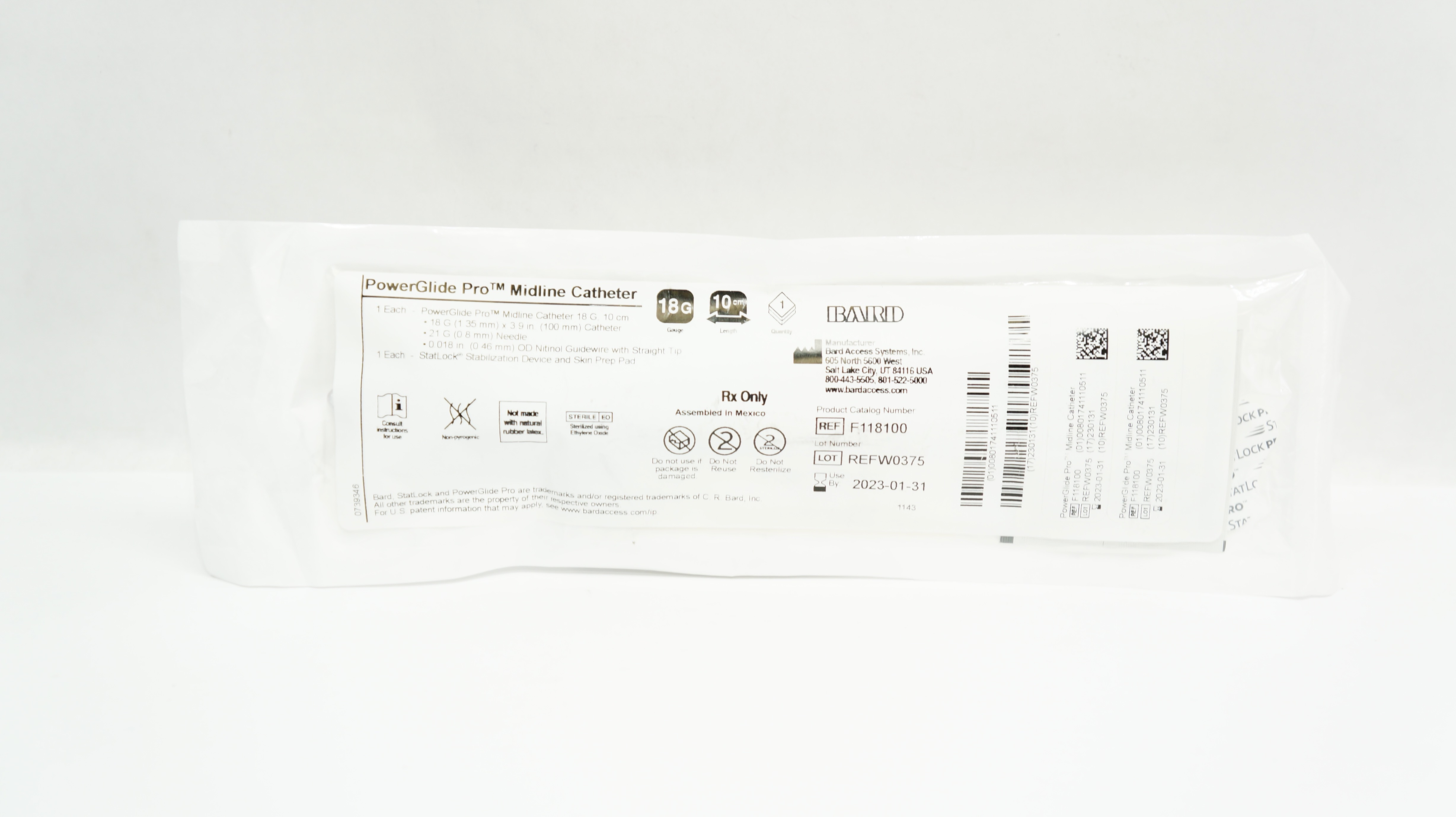 Bard F118100 Power Glide Pro Midline Cath. 18G x 10cm (x)