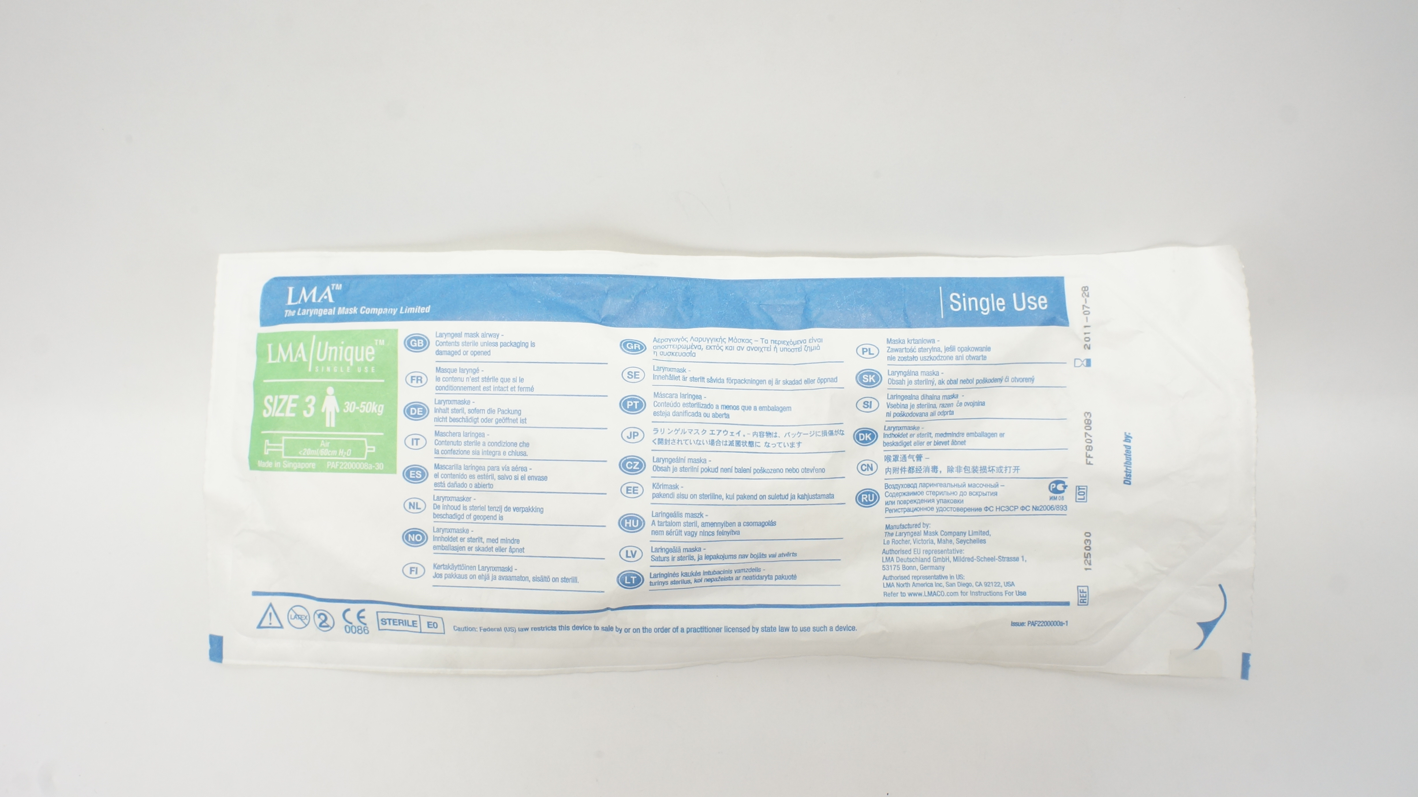 Teleflex 125030 LMA Unique Laryngeal Mask Airway Size 3 30-50kg <20ml/60cm (x)