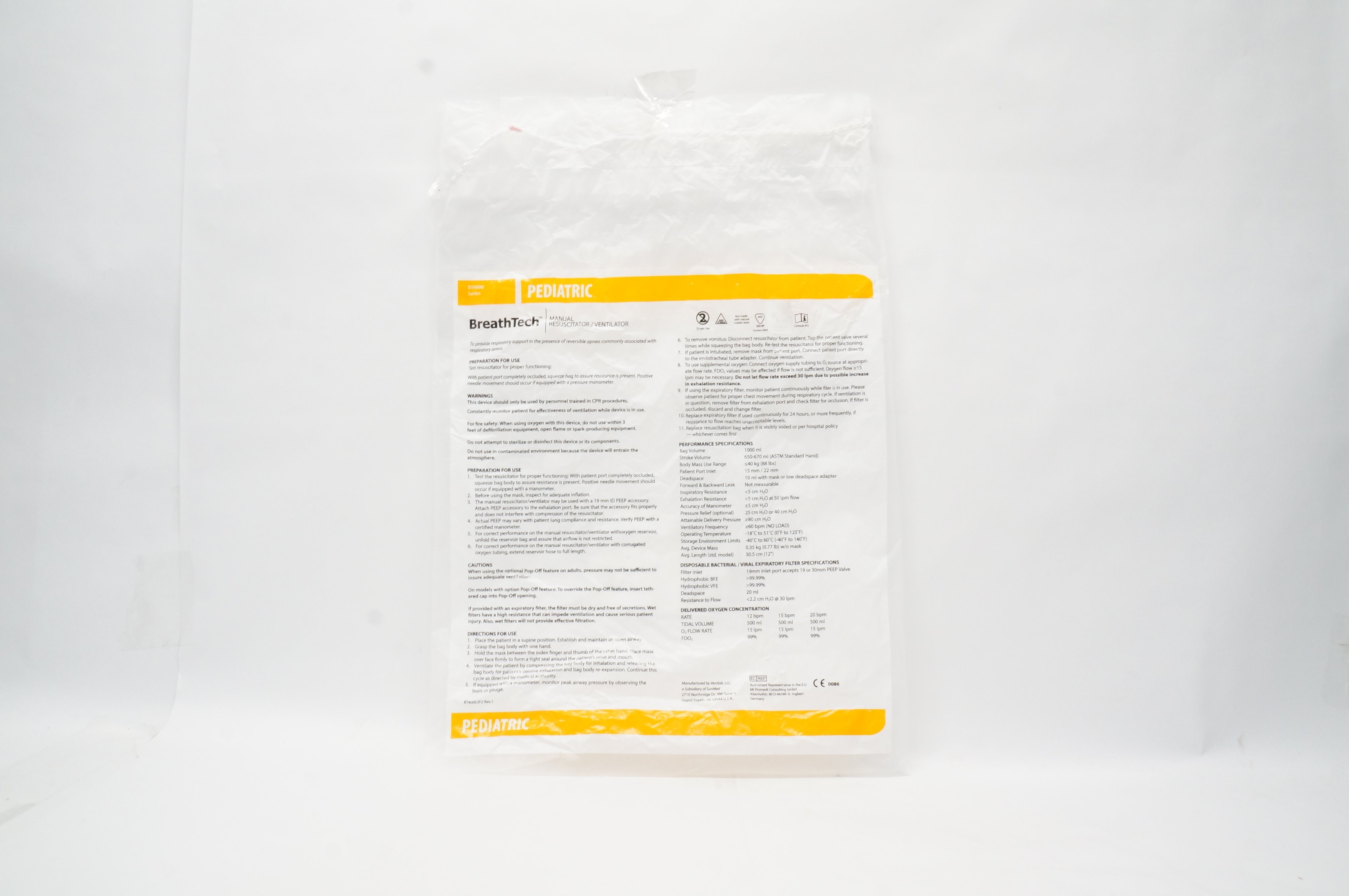 SunMed BT4024 BreathTech Pediatric Resuscitator with Corrugated Tubing