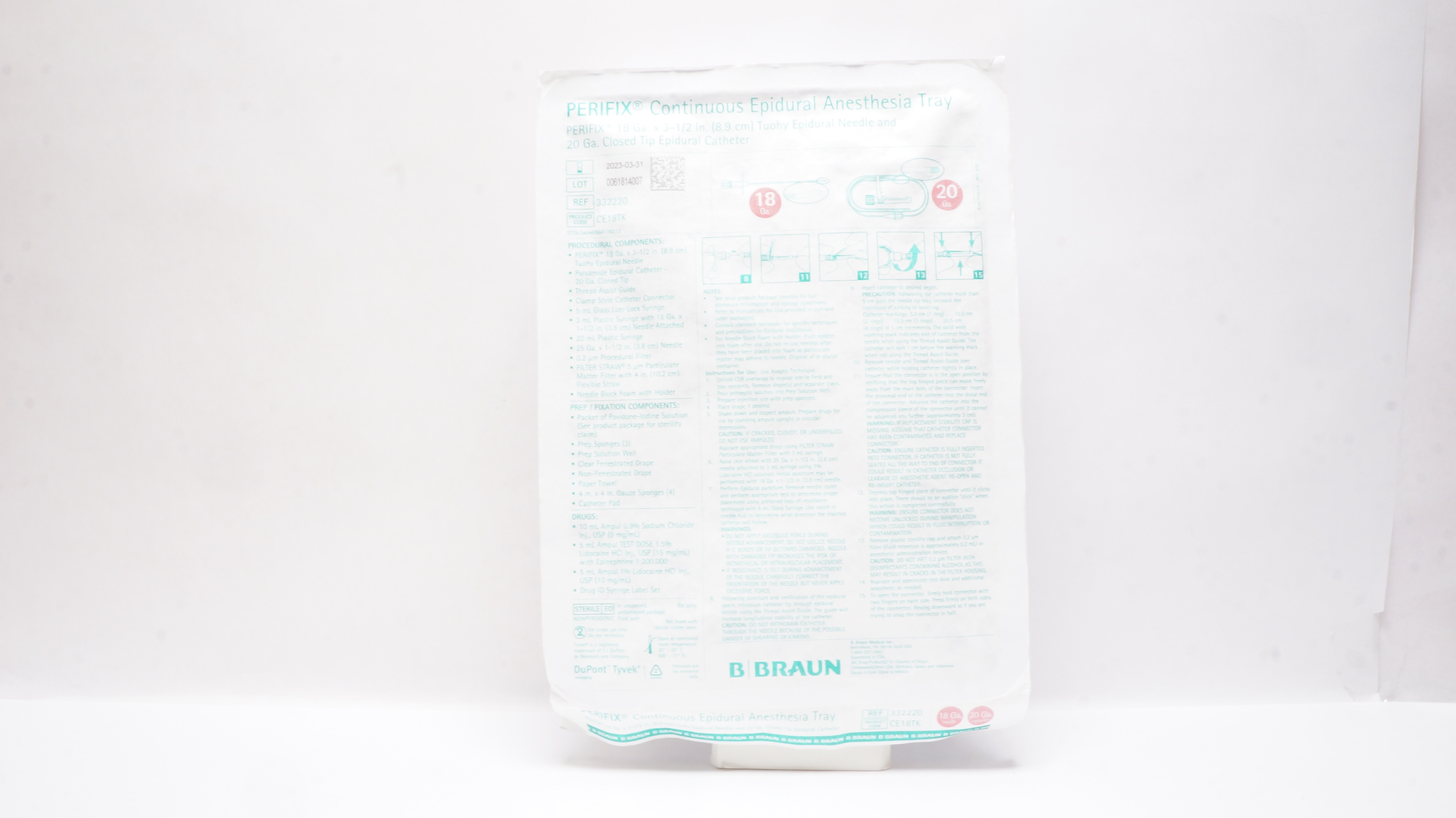 Braun 332220 Perifix Continuous Epidural Anesthesia Tray 18Ga x 3-1/2In,20Ga (x)