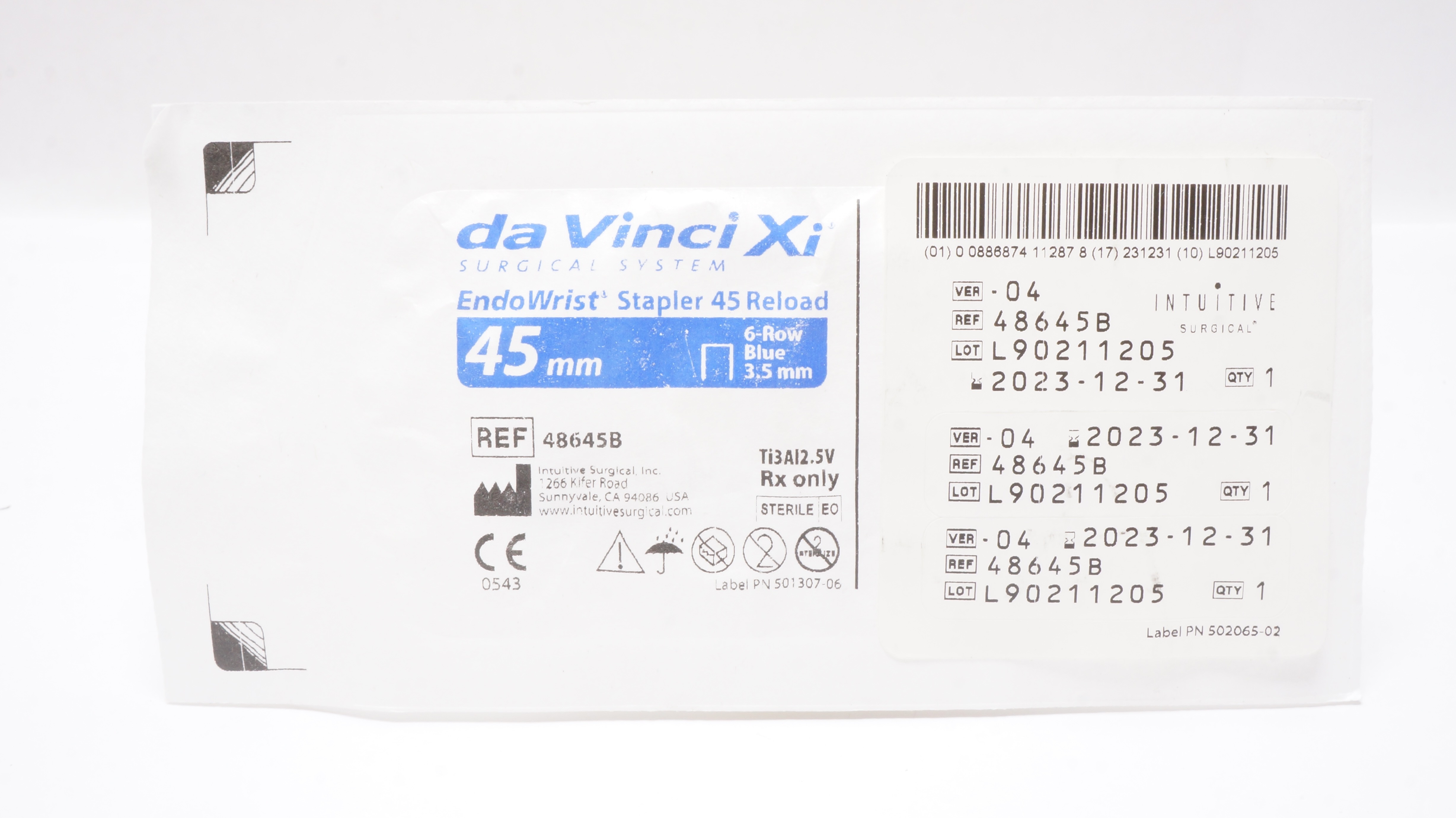 Intuitive 48645B da Vinci Xi EndoWrist Stapler 45mm Reload 6Row Blue 3.5mm (x)