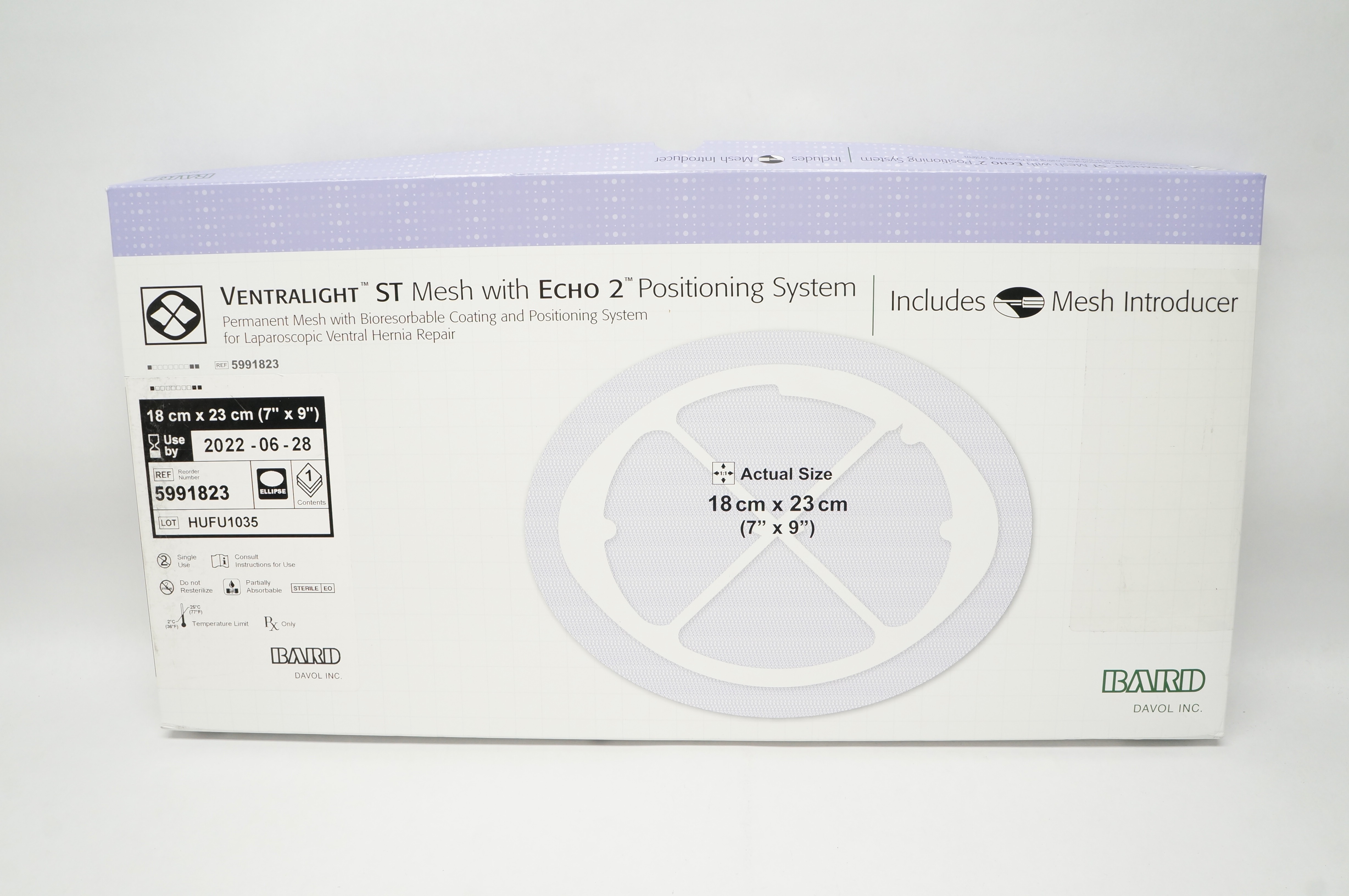 Bard 5991823 Ventralight ST Mesh With Echo PS Positioning System 7 x 9inch (x)