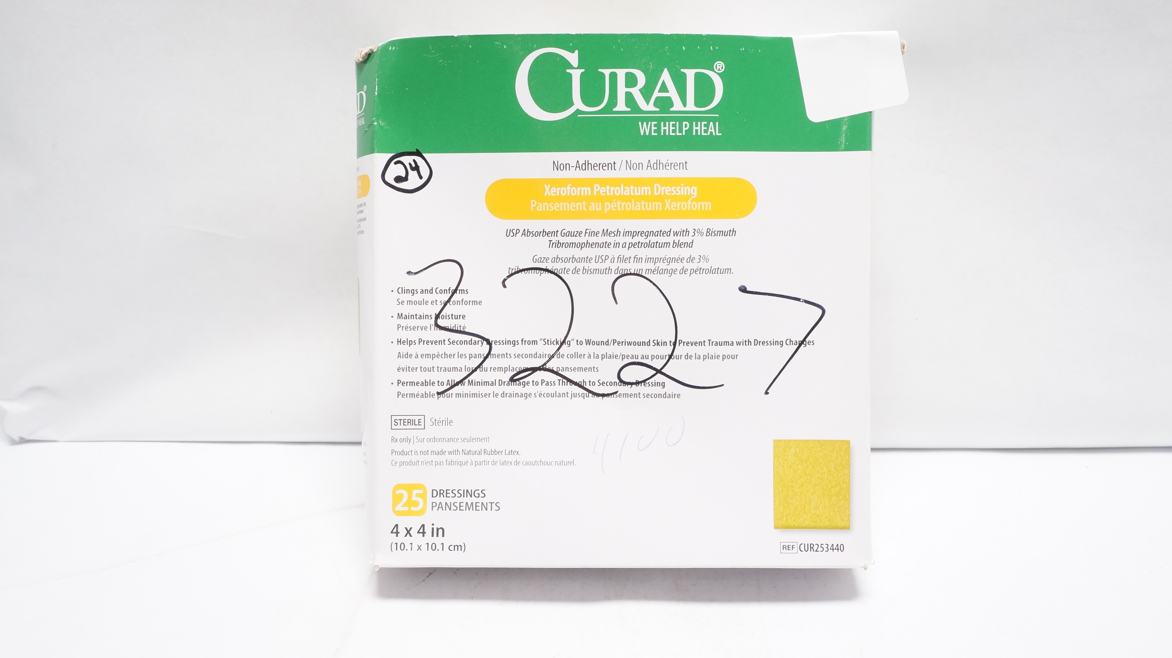 Curad CUR253440 Non-Adherent  Xeroform Petrolatum Dressing 4 x 4inch(x)-Box of 24