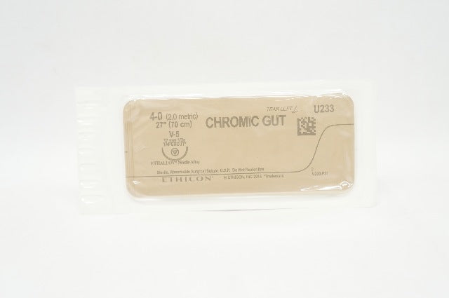 Ethicon U233 4-0 CHROMIC GUT Surgical Stre V-5 17mm 1/2c Tapercut, 27inch