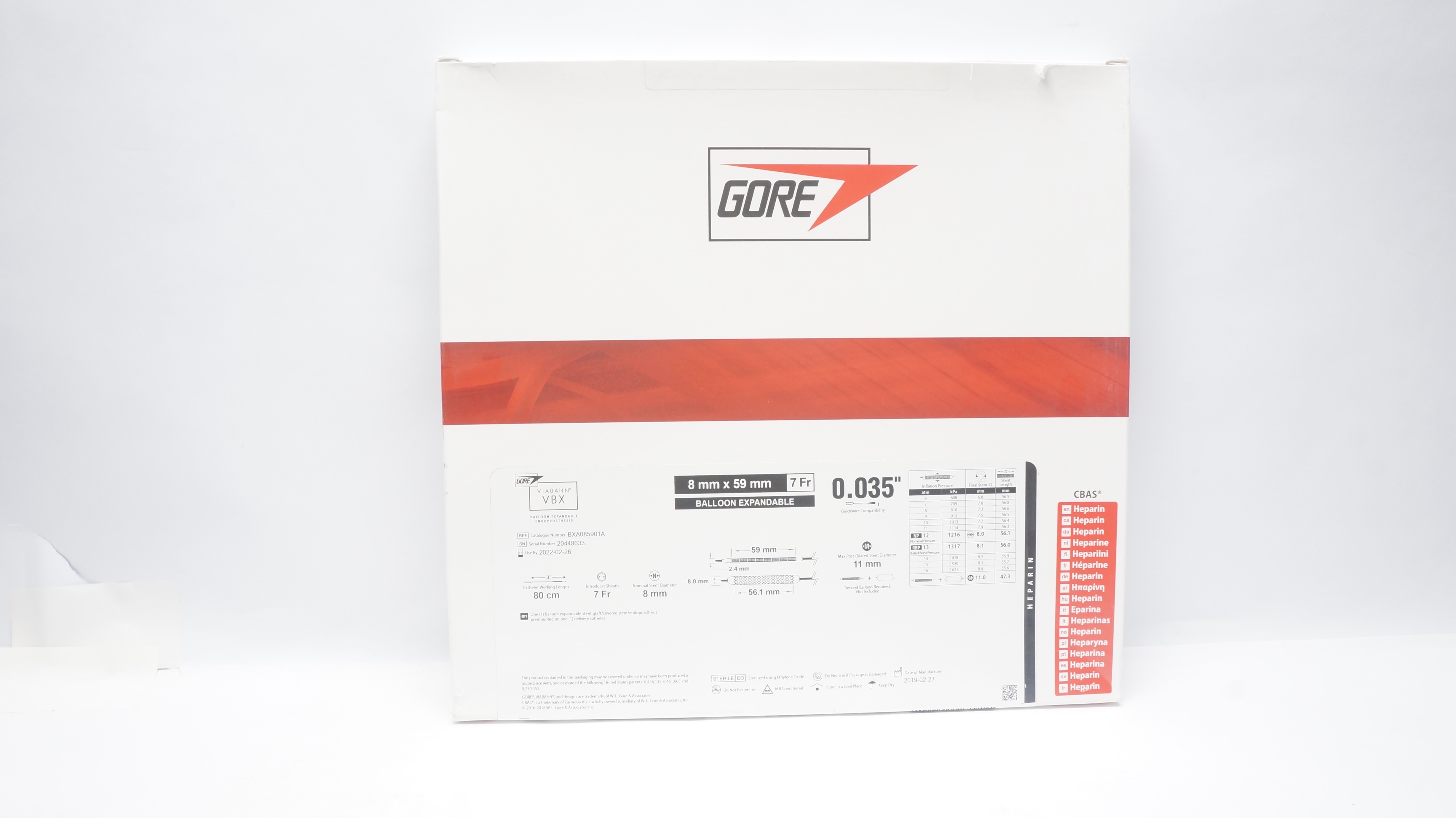 Gore BXA085901A Viaahn VBX Balloon Endoprosthesis 7Fr 80cm x 8mm x 59mm (x)