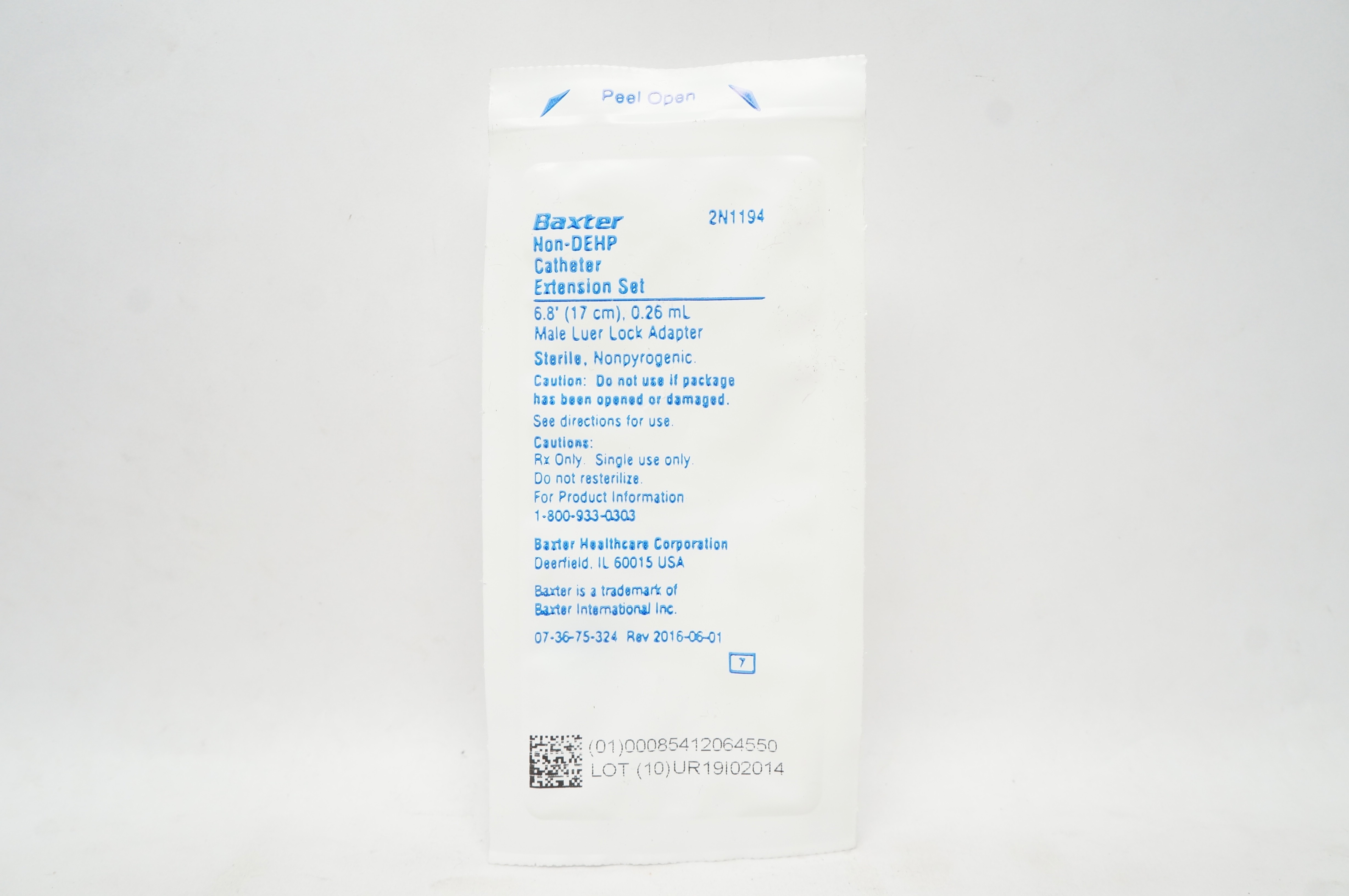 Baxter 2N1194 Non-DEHP Cath. Extension Set 6.8 inch x 0.26mL