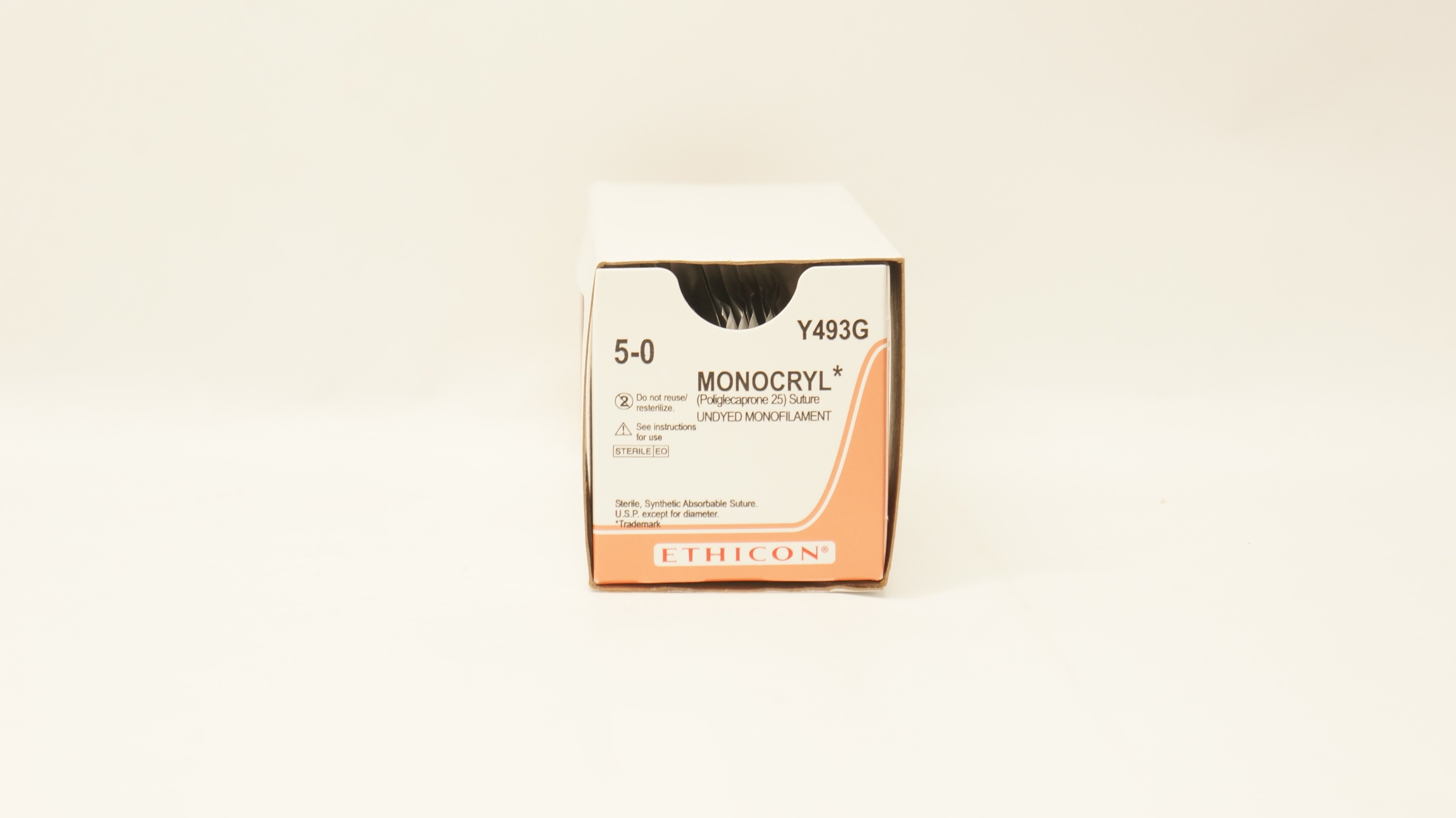 Ethicon Y493G 5-0 MONOCRYL P-3 13mm 3/8c Reverse Cutting 18inch - Box of 12