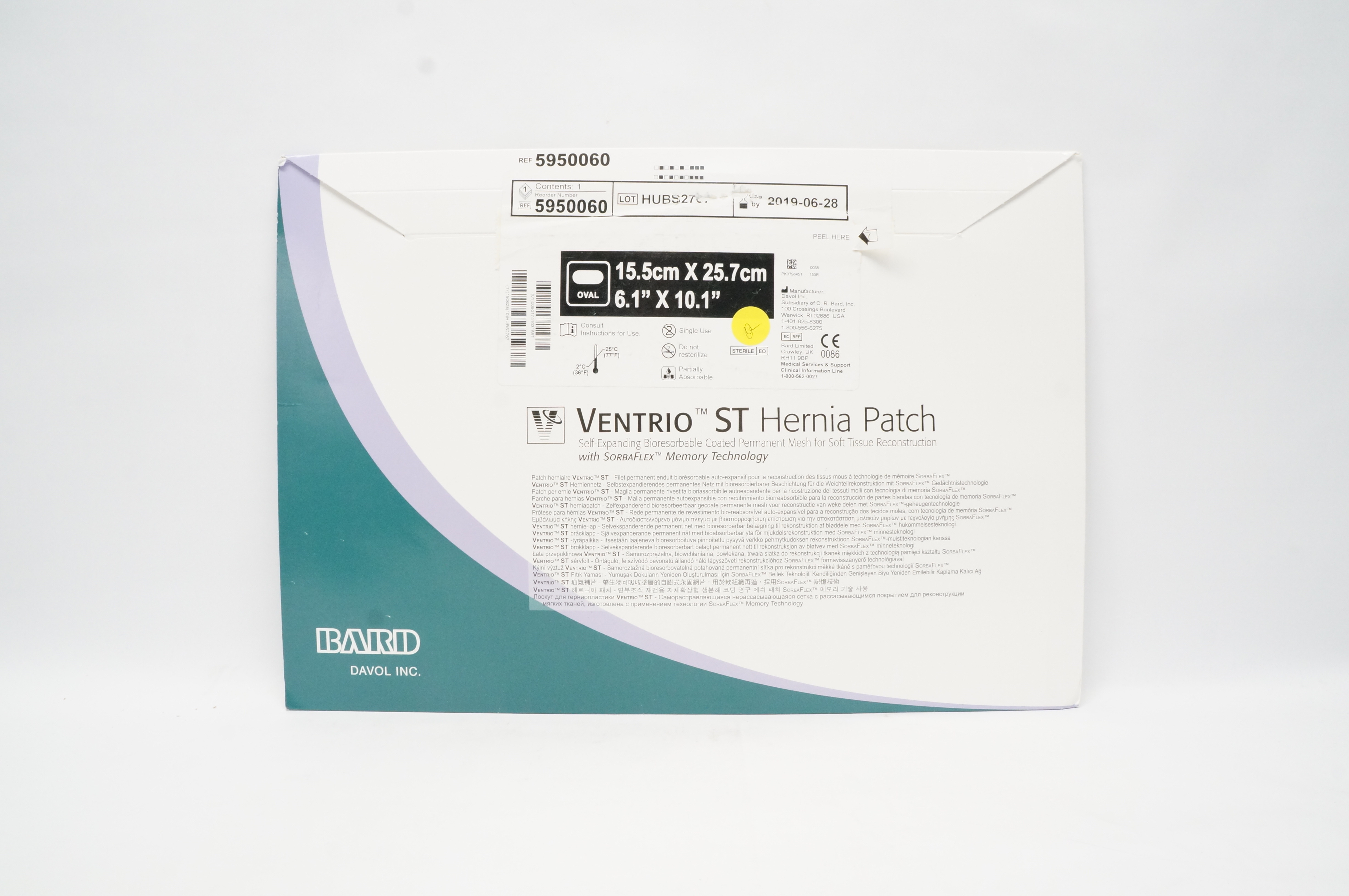 Bard 5950060 Davol Ventrio ST Hernia Patch 6.1 x 10.1inch (x)