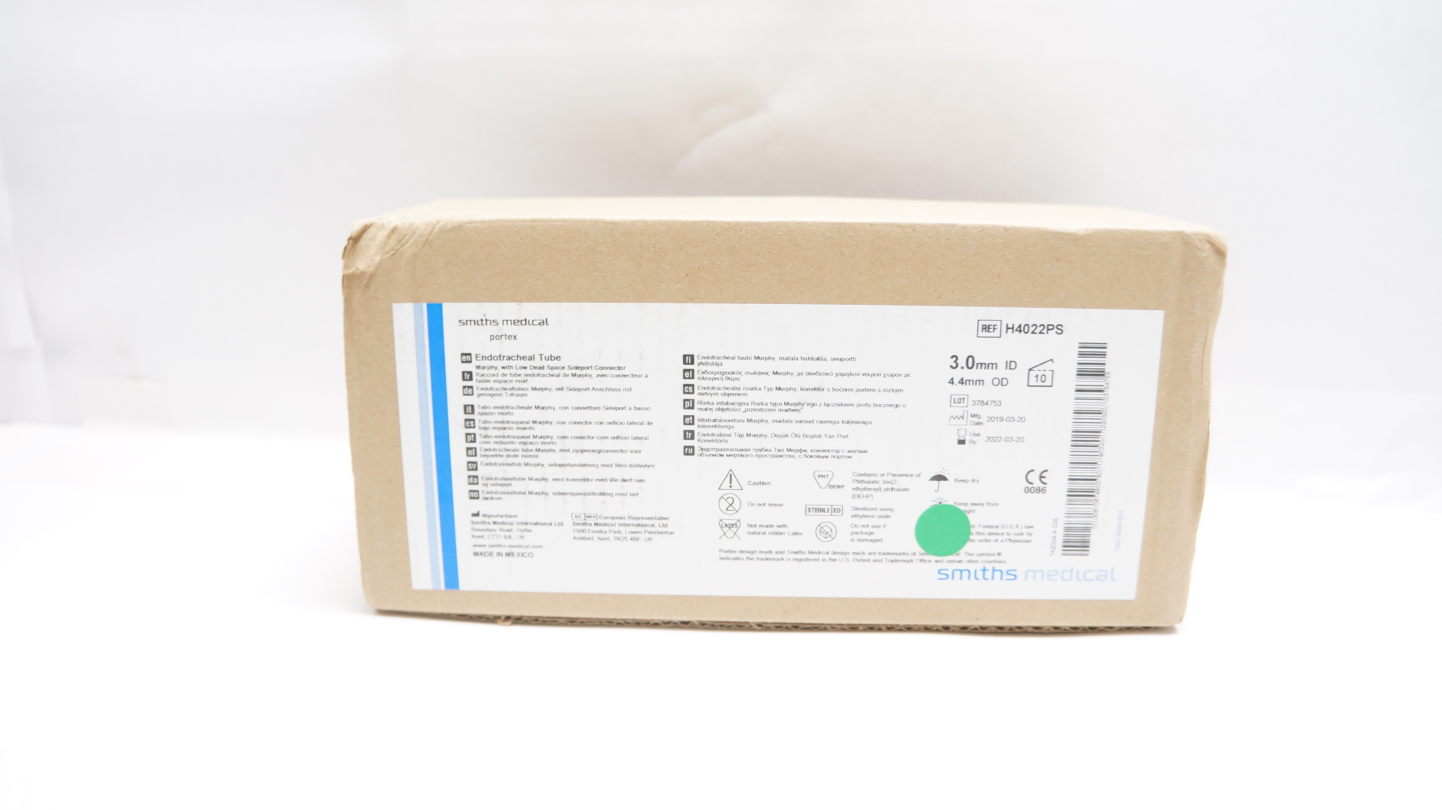 Smiths Medical H4022PS Portex Endotracheal Tube, 3.0 mm x 4.4 mm (x) - Box of 10