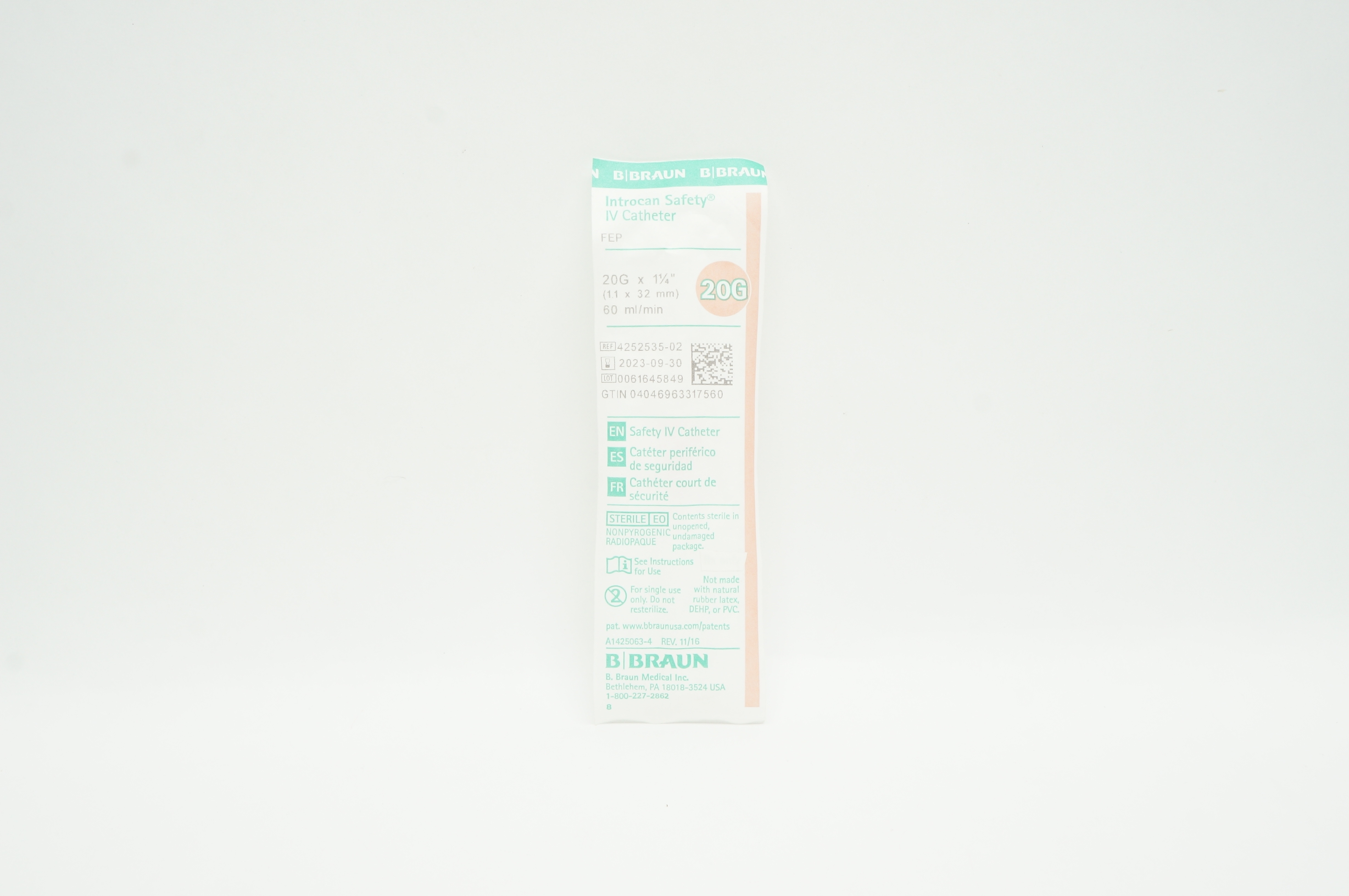 Braun 4252535-02 Introcan Safety IV Cath. 20G x 1-1/4inch