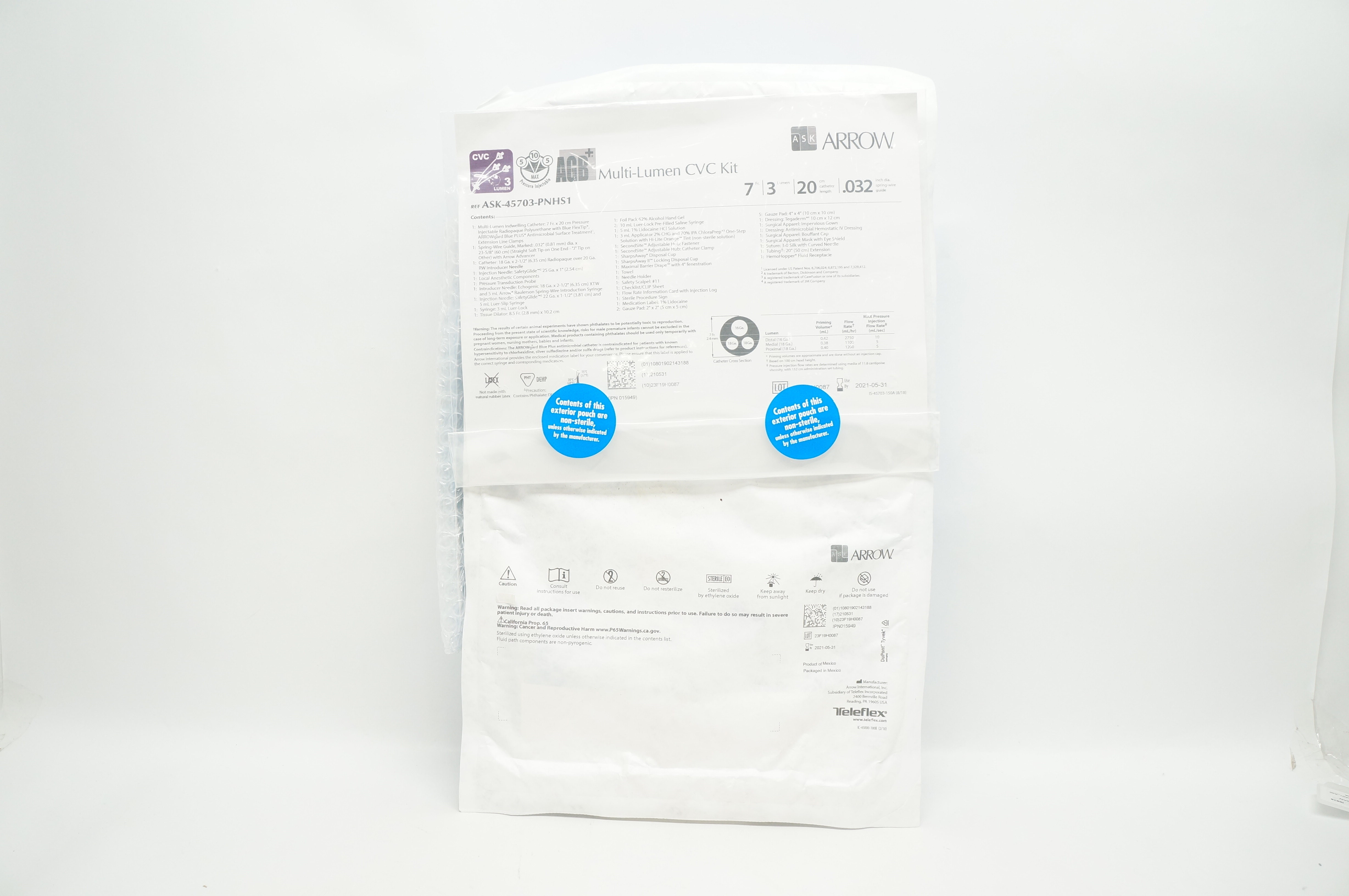Teleflex ASK-45703-PNHS1 Arrow Multi-Lumen CVC Kit 7Fr x 20cm (x)