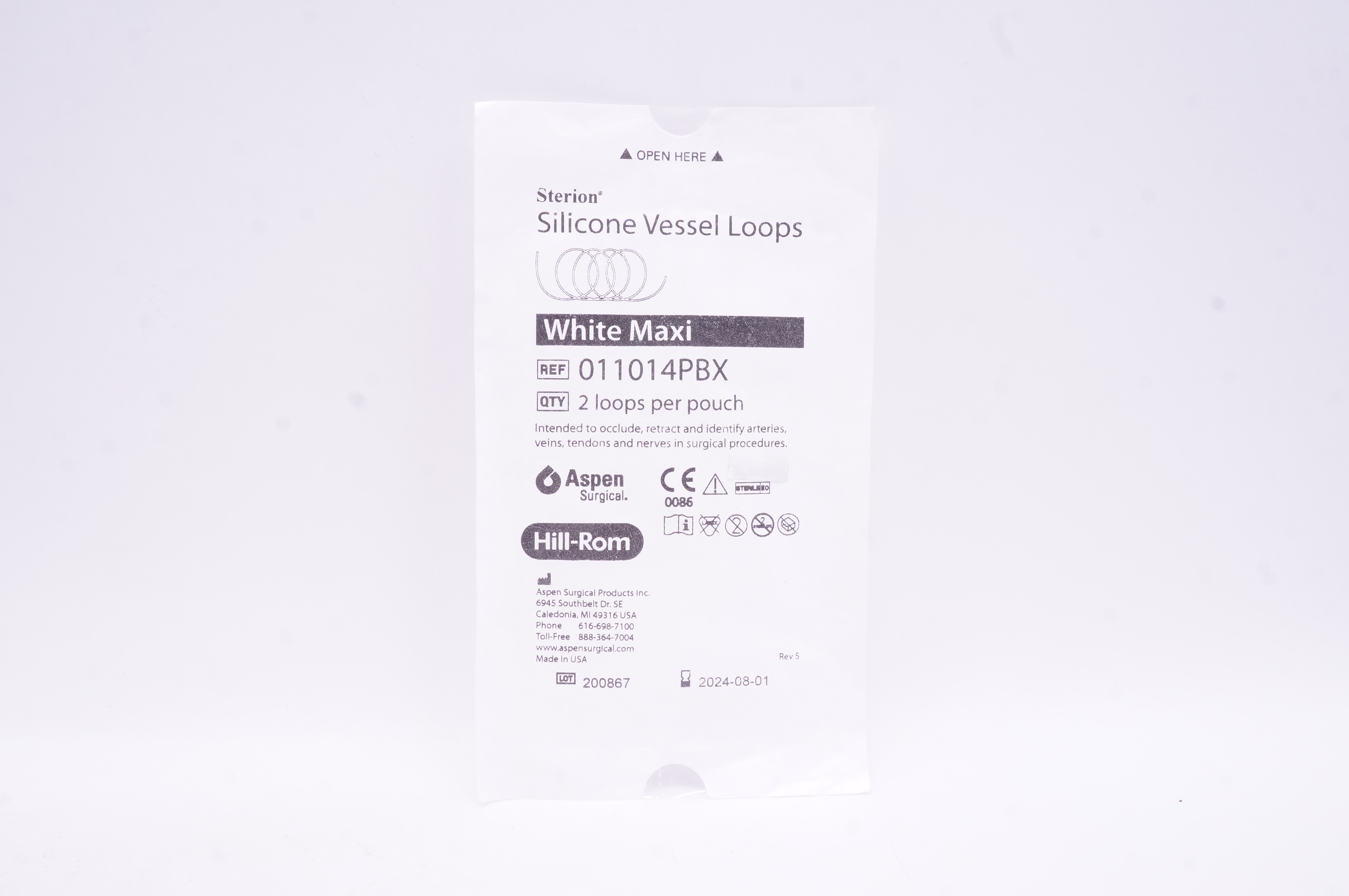 Aspen 011014PBX Hill-Rom Silicone Vessel Loops, White Maxi - Pack of 2