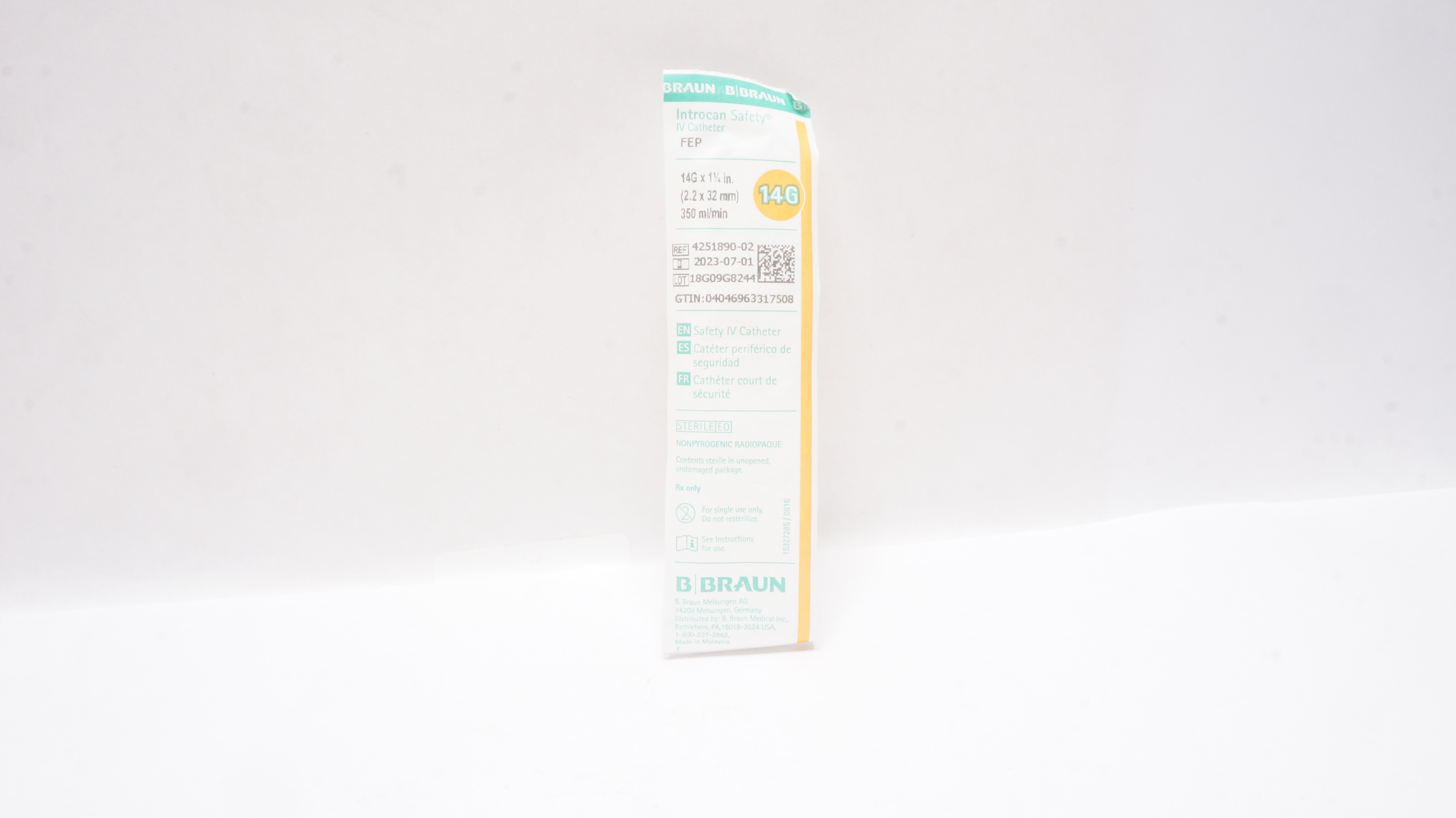 Braun 4251890-02 Introcan Safety IV Cath. 14G x 1-1/4inch, 350ml/min