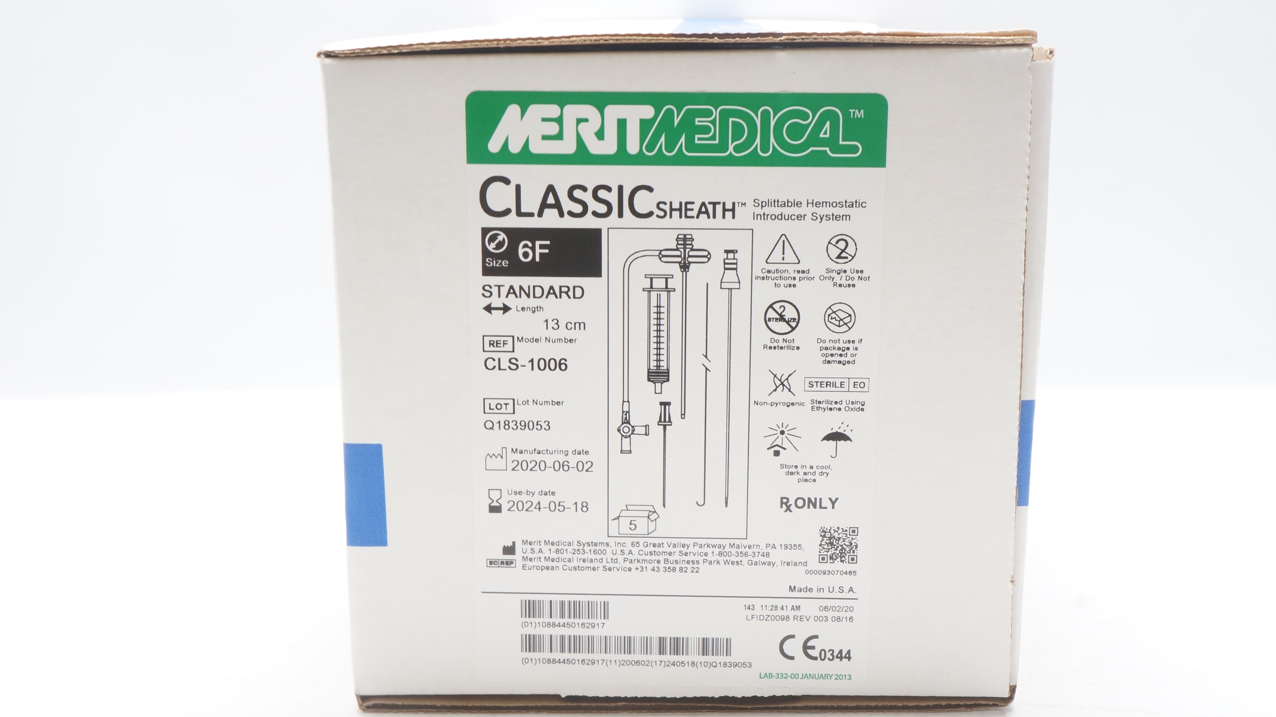 Merit Medical CLS-1006 Hemostatic Introducer System 6F x 13cm (x) - Box of 5