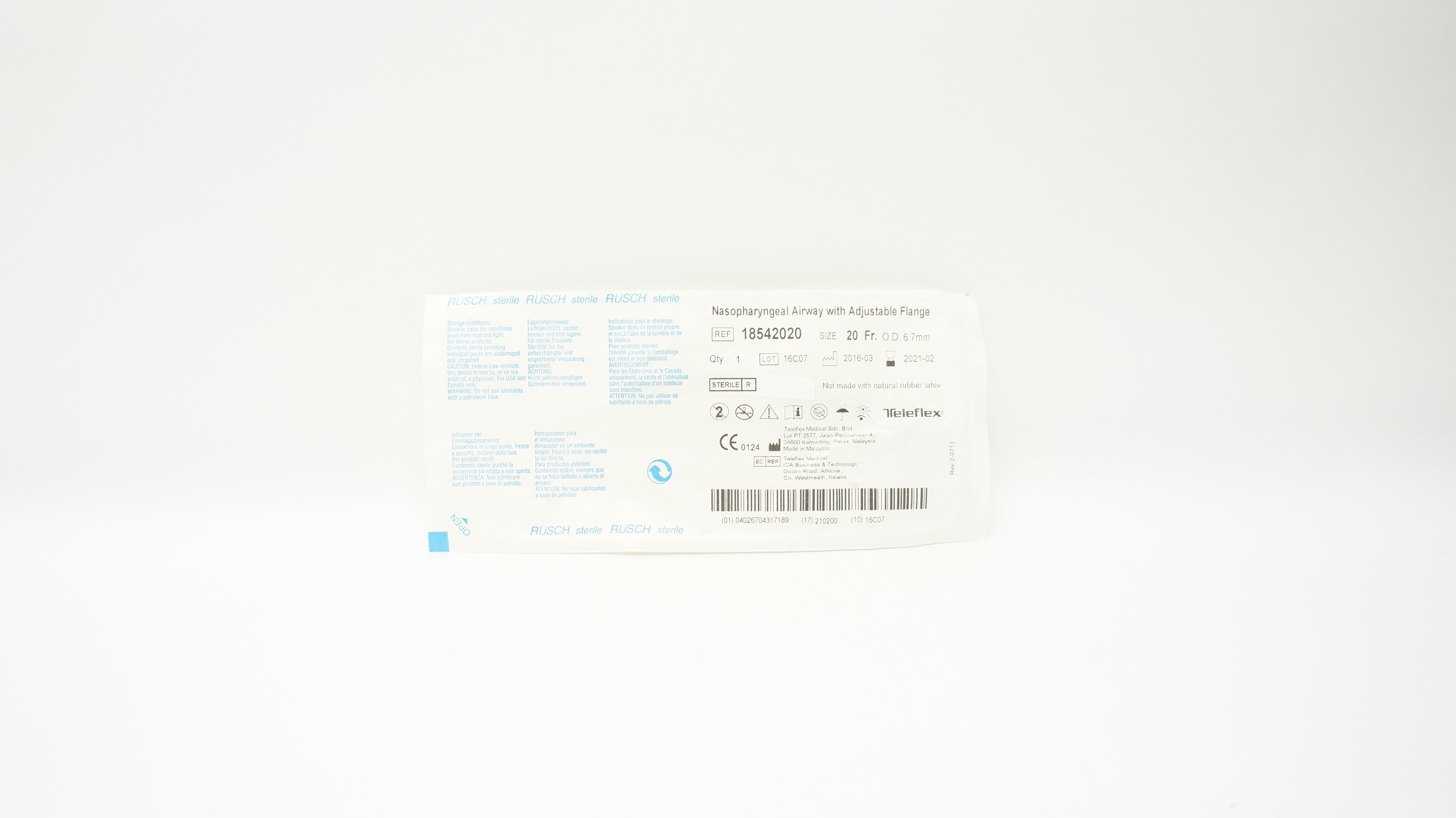 Teleflex 18542020 Rusch Nasopharyngeal Airway, Adjustable Flange 20Fr x 6.7mm(x)