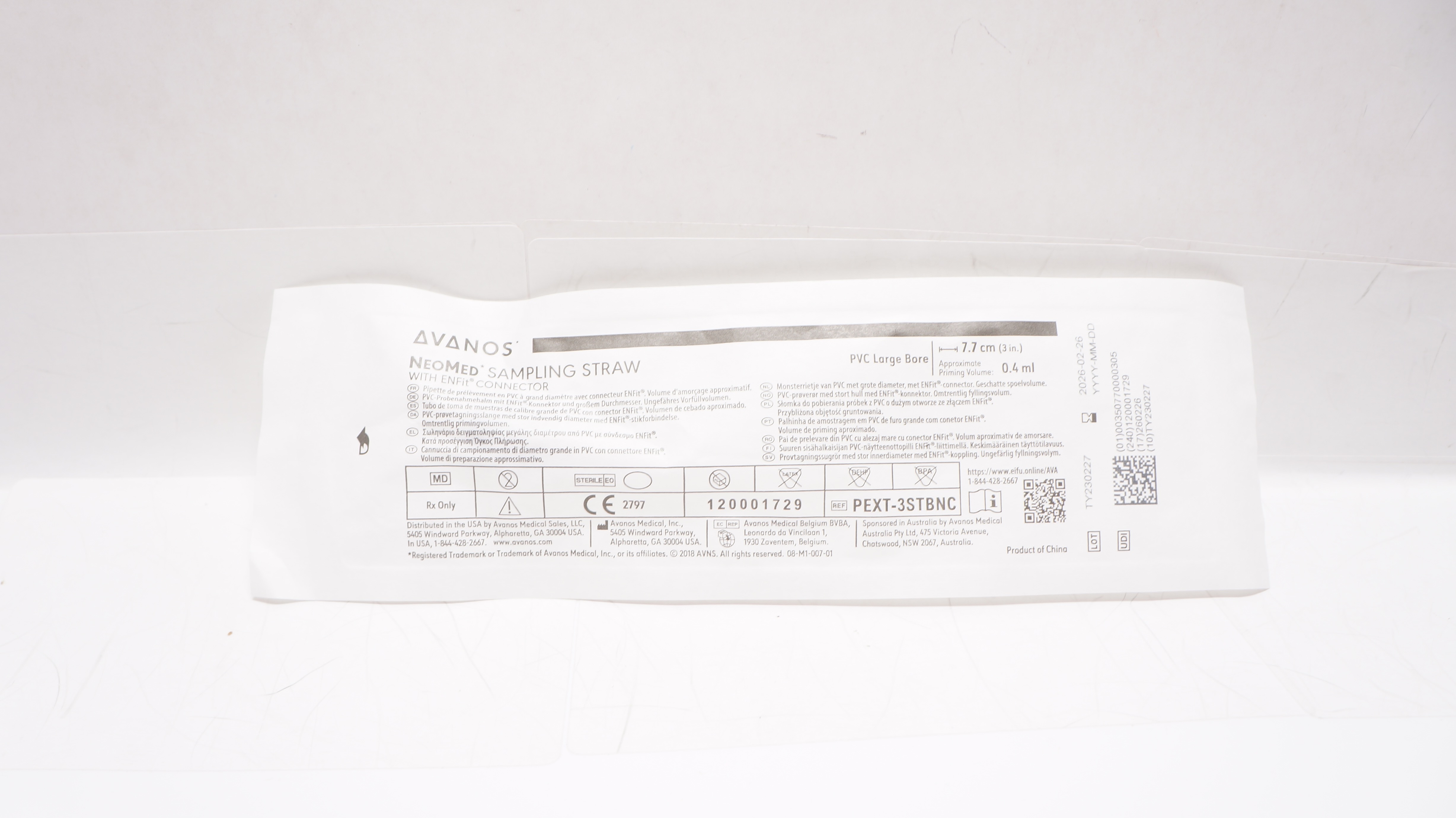 Avanos PEXT-3STBNC NeoMed Sampling Straw w/ENFit Connector 3inch x 0.4mL(Appx.)