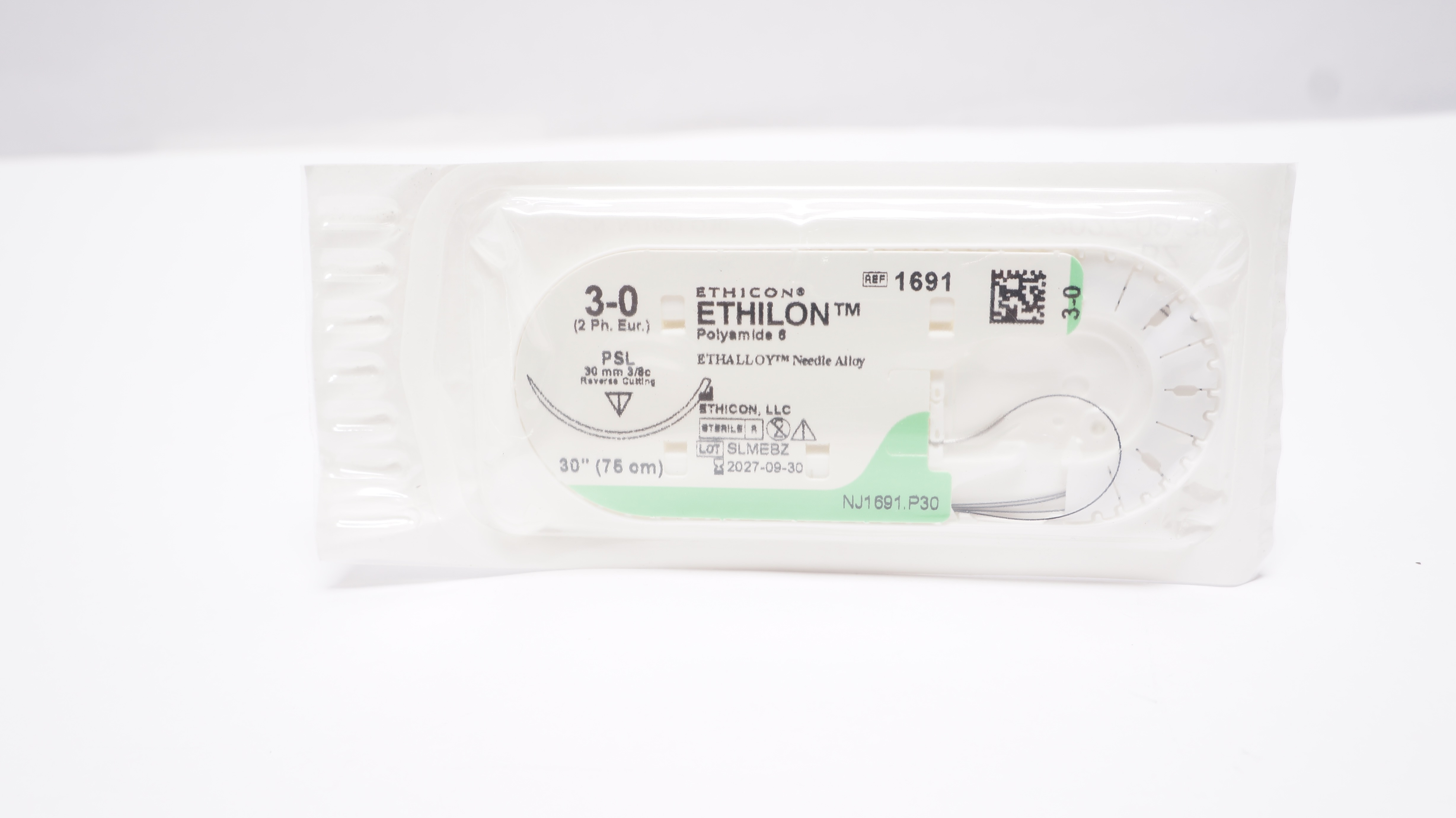 Ethicon 1691 3-0 ETHILON Polyamide 6 Stre PSL 30mm 3/8c Reverse Cutting 30inch