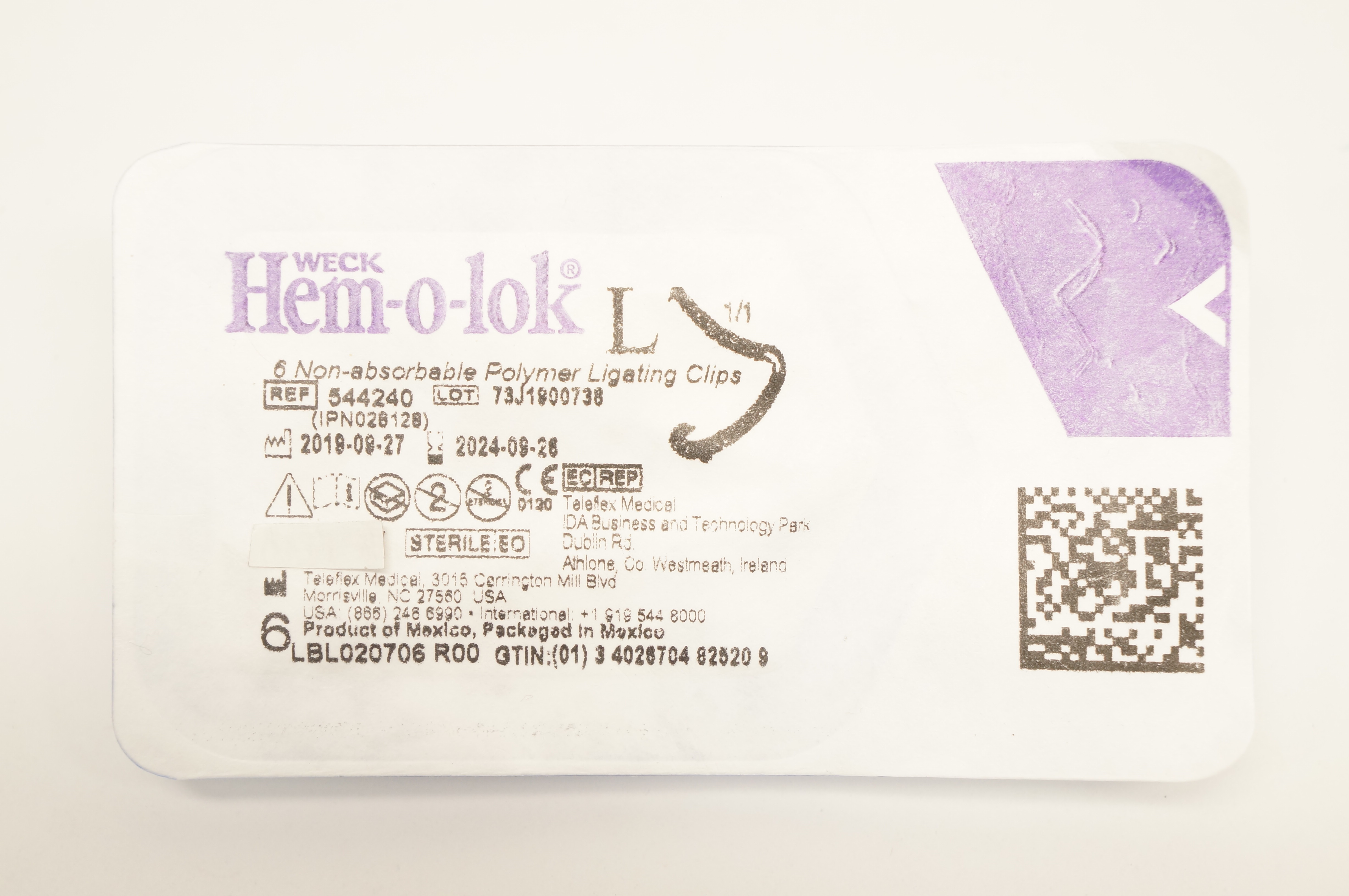 Teleflex 544240 Weck Hem-o-lok 6 Non-Absorbable Polymer Ligating Clips, Large