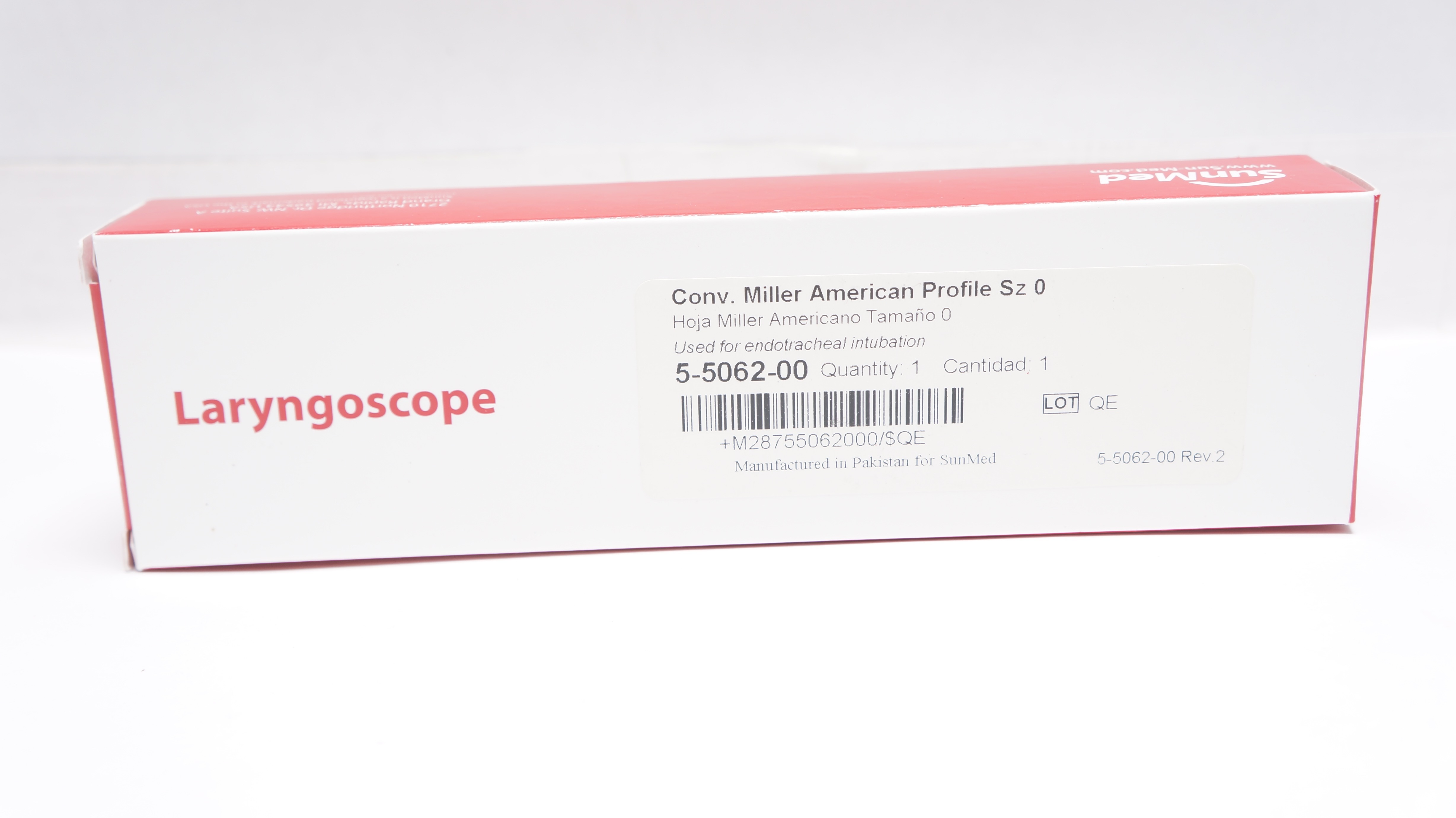 SunMed 5-5062-00 Laryngoscope Blade Miller American Type Size 0 Newborn