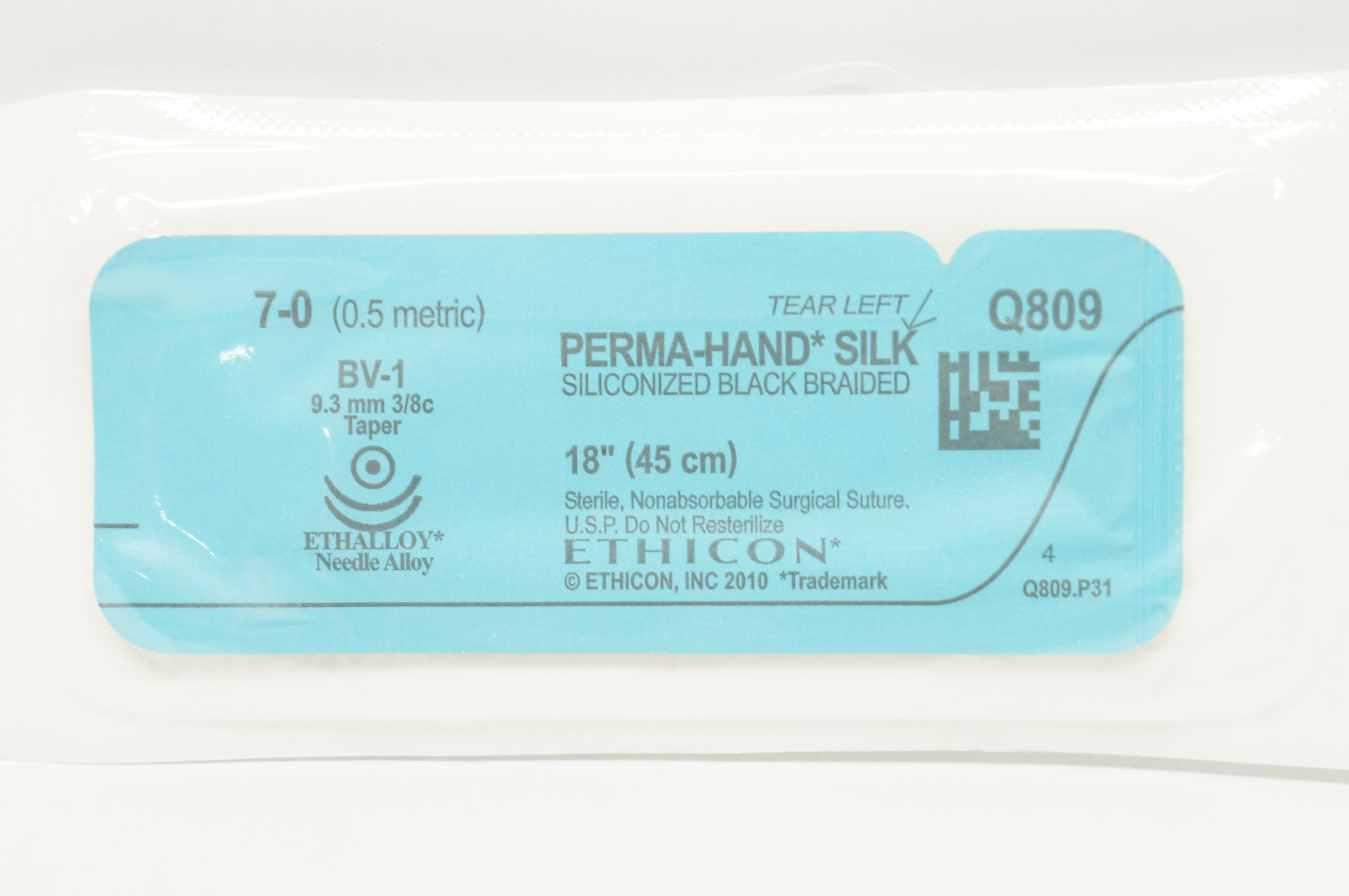 Ethicon Q809 Perma-Hand Silk 7-0 BV-1 9.3mm 3/8c Taper 18inch