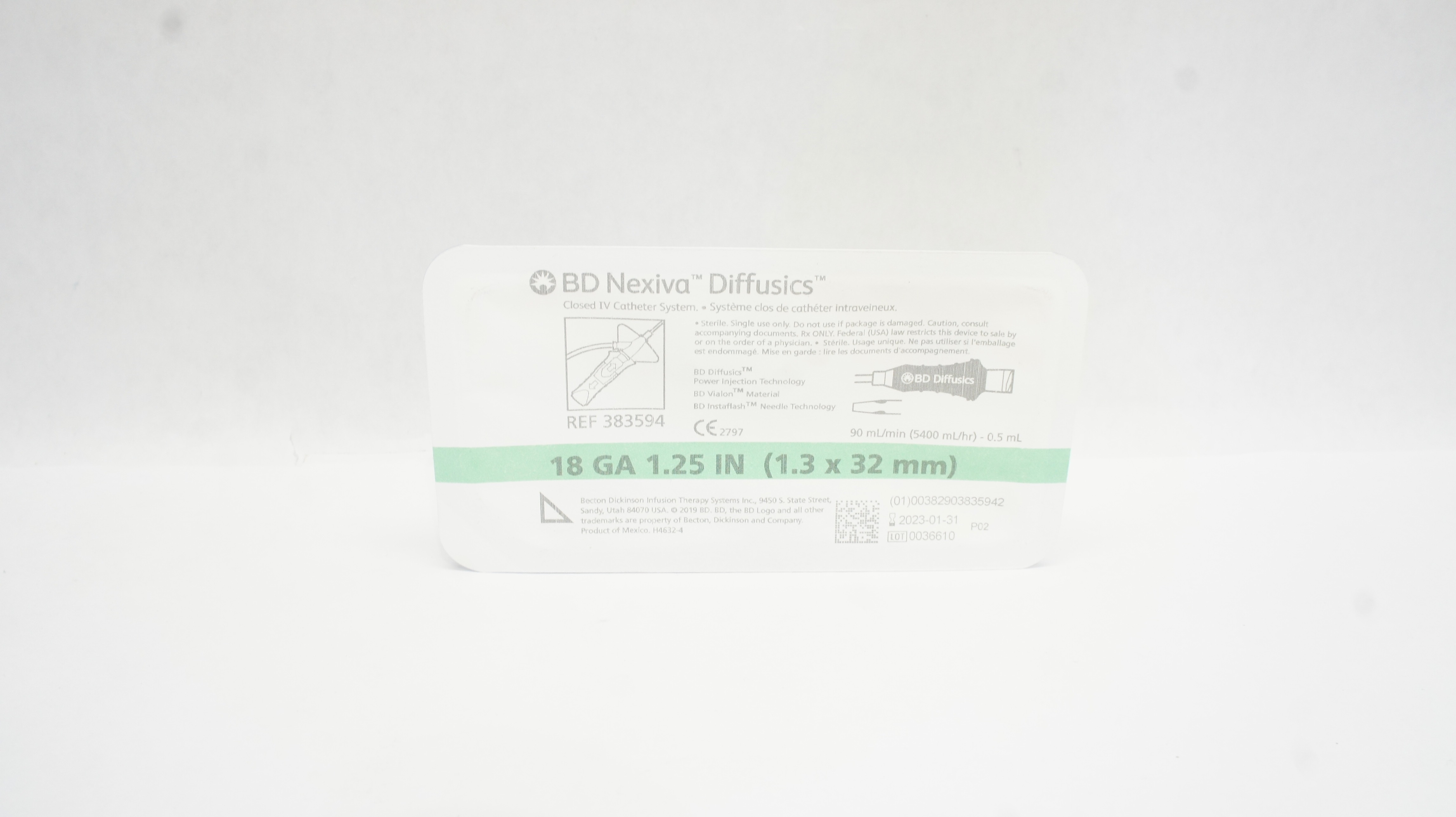 BD 383594 Nexiva Diffusics Closed IV Cath. System 18GA x 1.25inch (x)