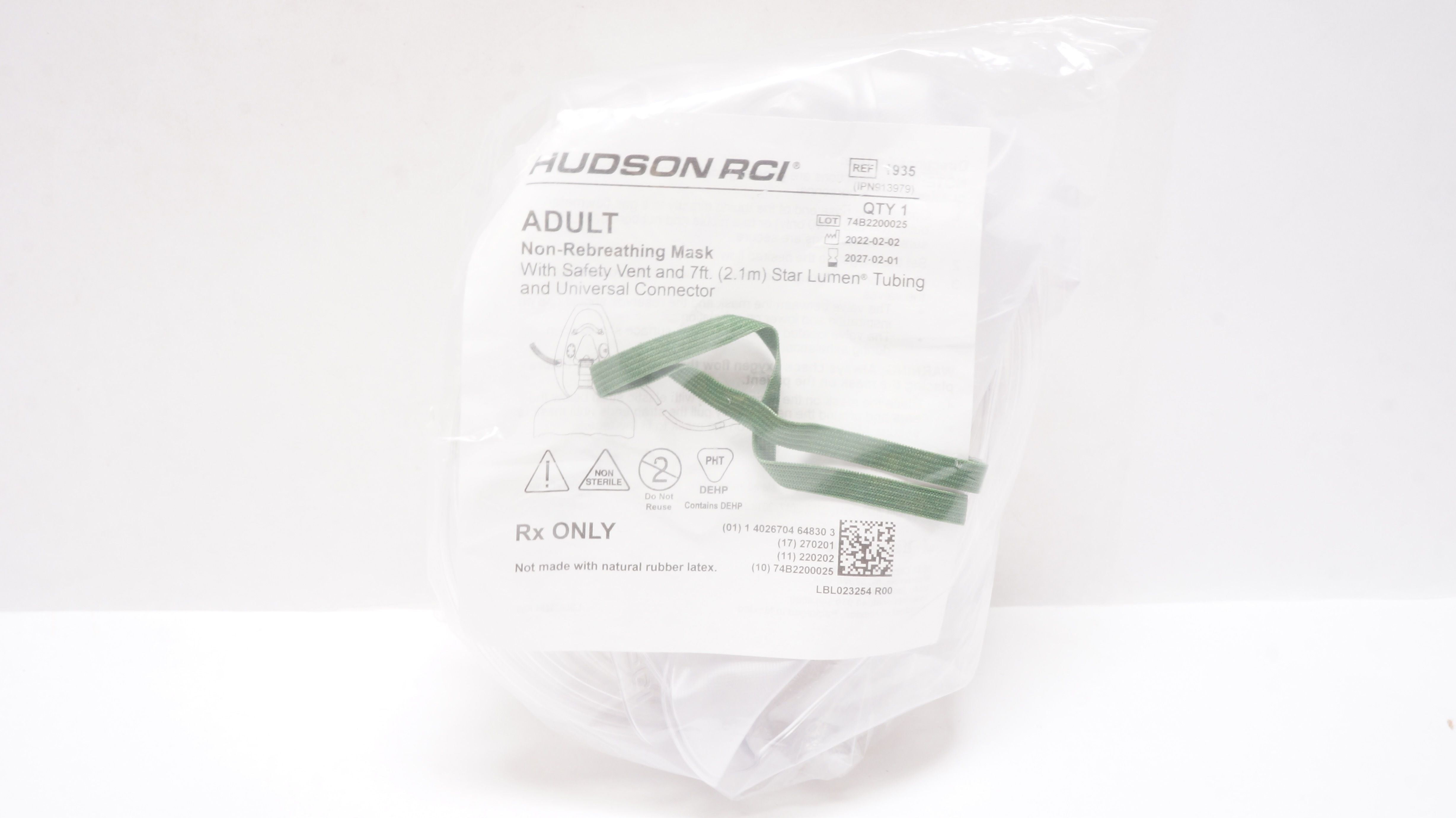 Teleflex 1935 Hudson RCI Adult Non-Rebreathing Oxygen Mask With 7ft. Tubing
