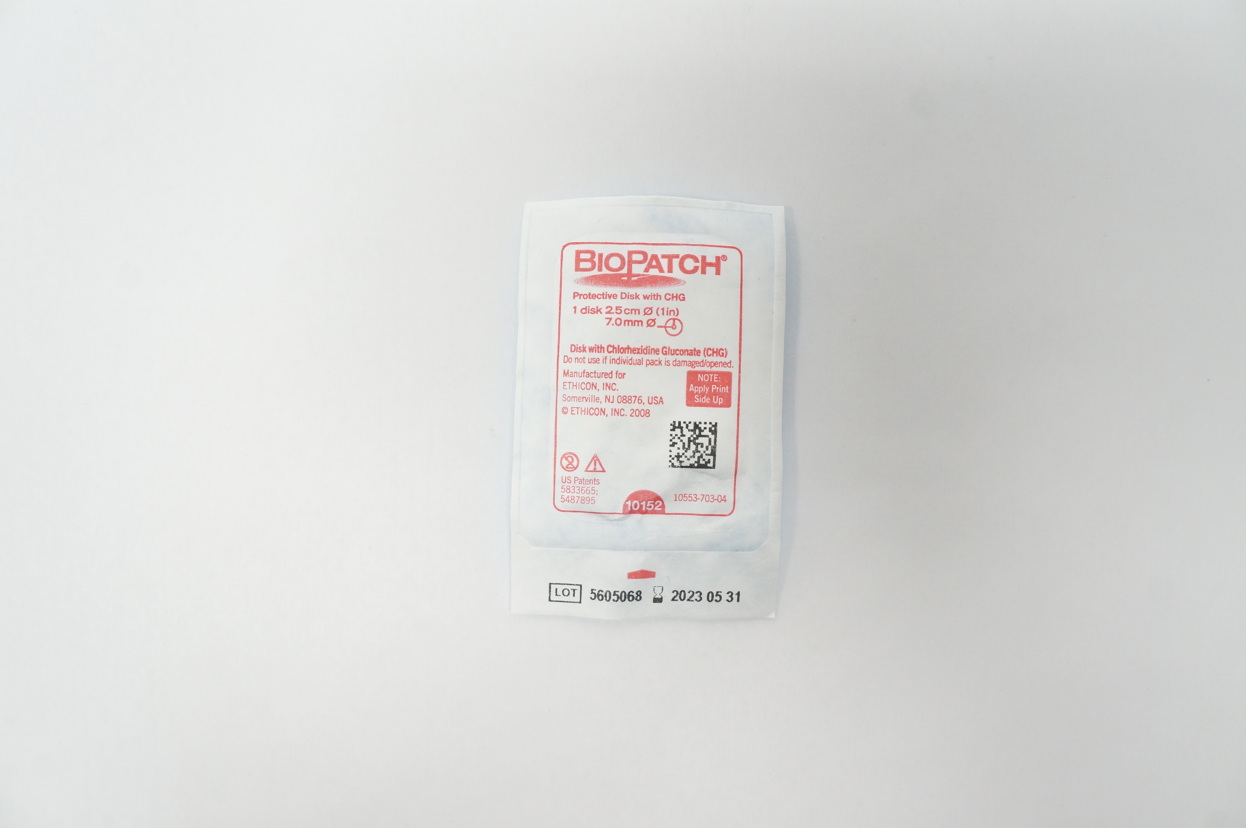 Ethicon 10152 BioPatch Protevtive Disk with CHG 2.5cm x 7mm